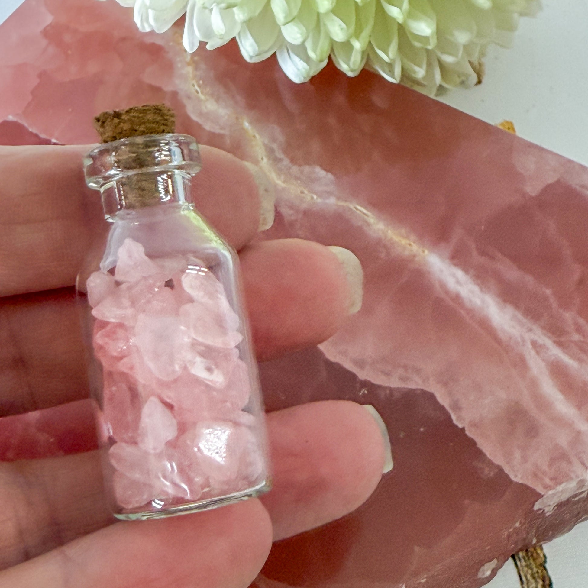 Rose Quartz Crystal Chip Bottle #1389-Happily Zen