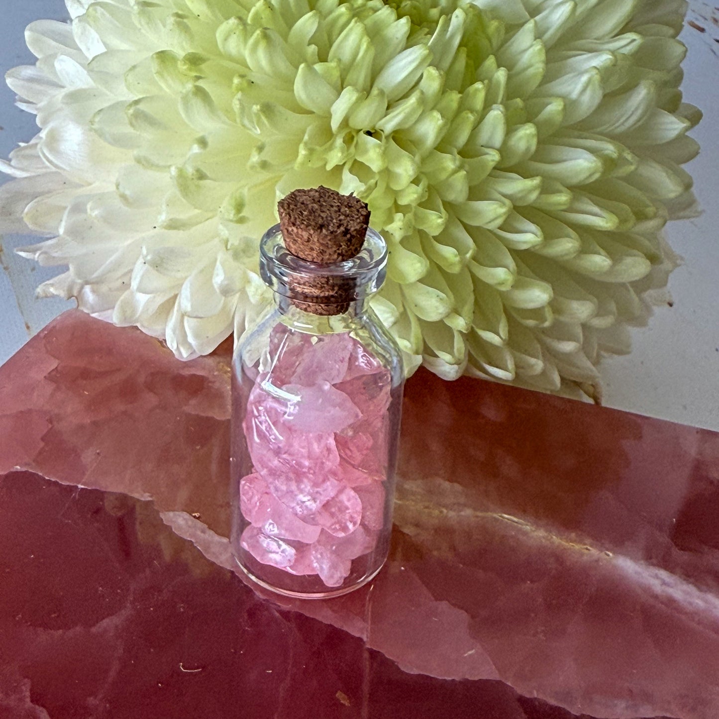 Rose Quartz Crystal Chip Bottle #1389-Happily Zen