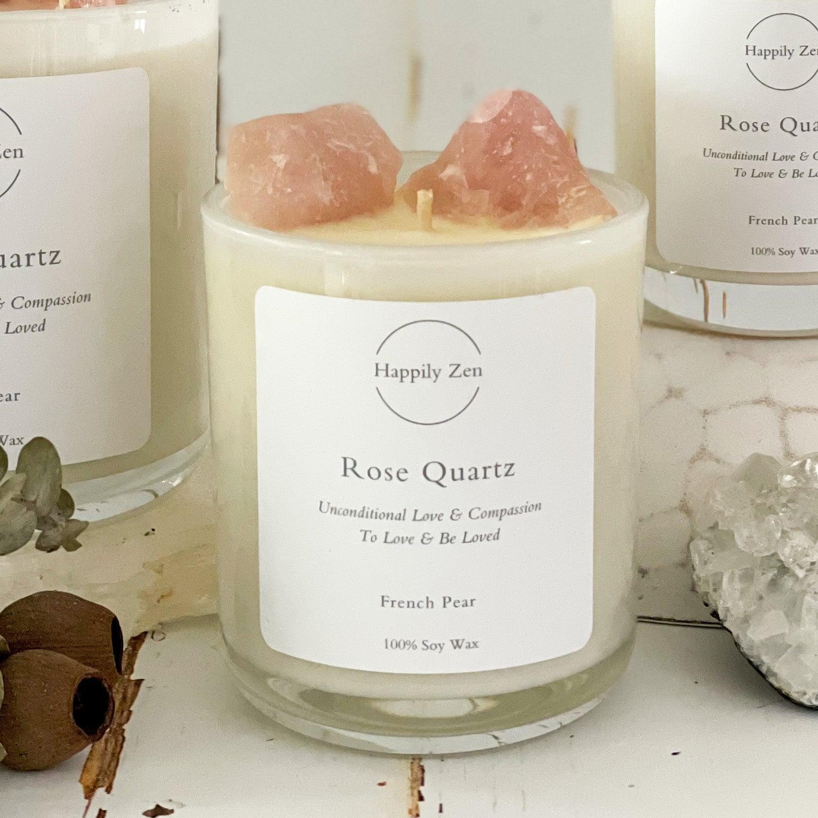 Rose Quartz - French Pear Candle-Happily Zen