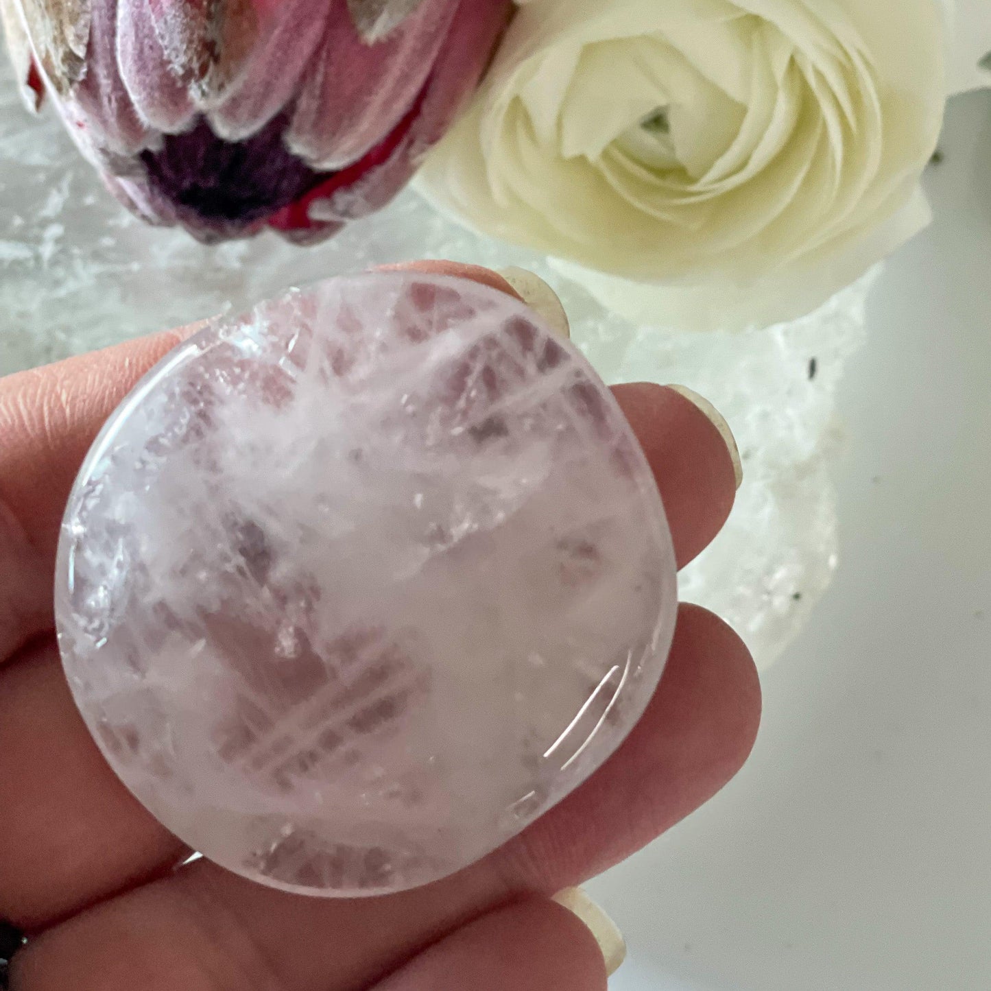 Rose Quartz Palm Stone #216-Happily Zen