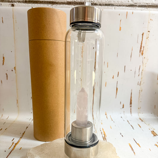 Rose Quartz Water Bottle #1314-Happily Zen