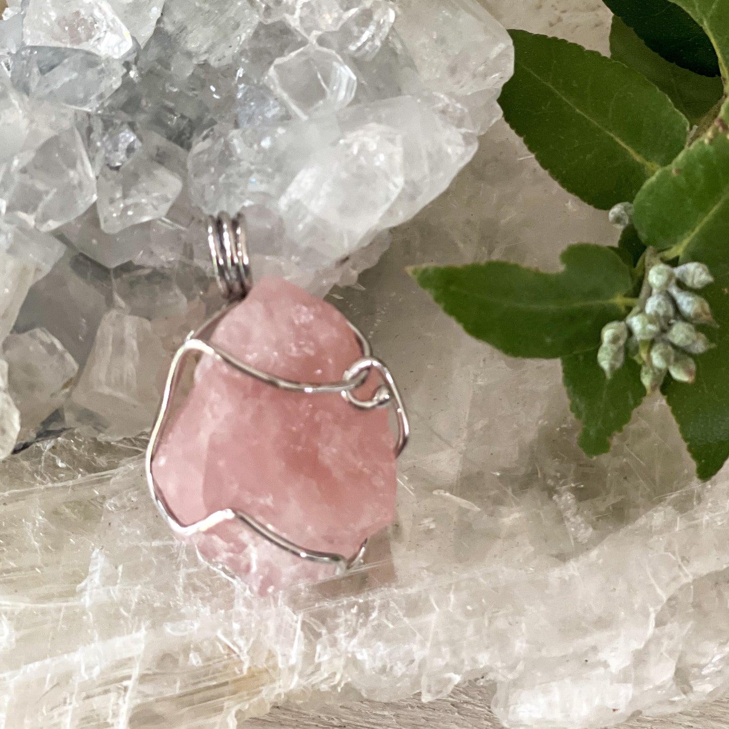 Rose Quartz Wire Wrapped Pendant #224-Happily Zen