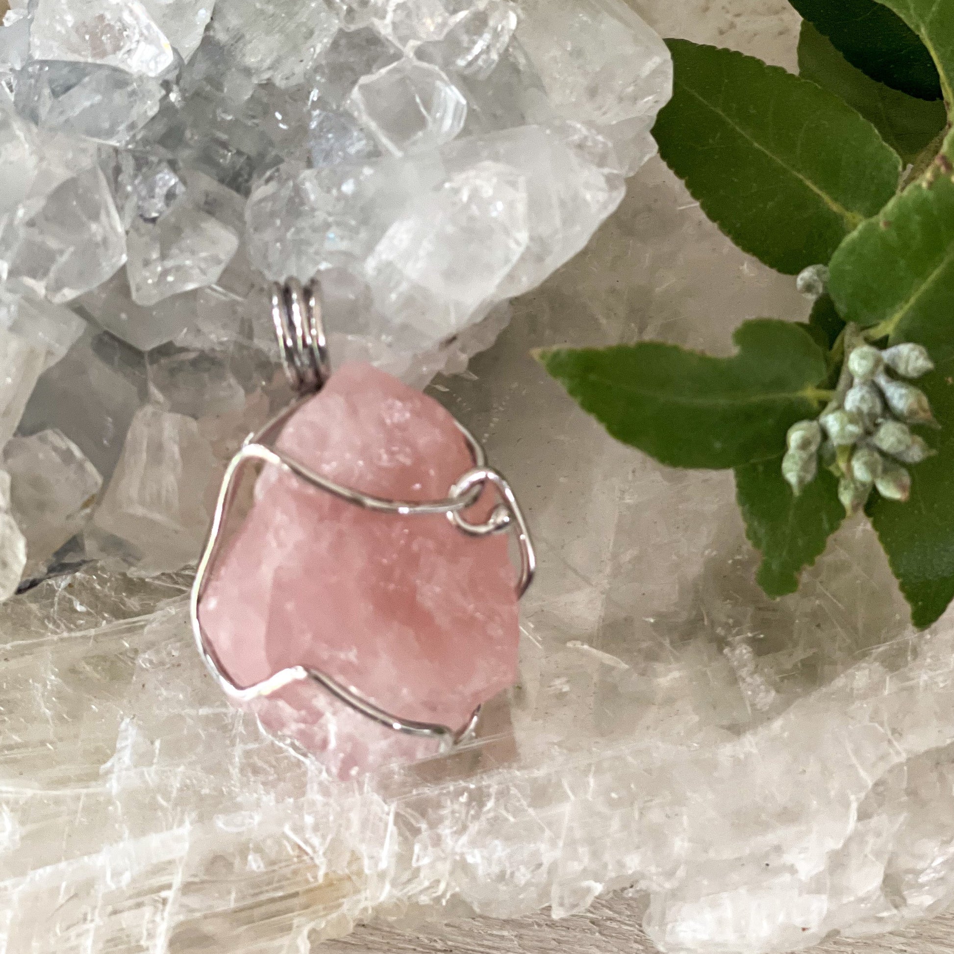 Rose Quartz Wire Wrapped Pendant #224-Happily Zen