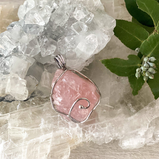 Rose Quartz Wire Wrapped Pendant #224-Happily Zen