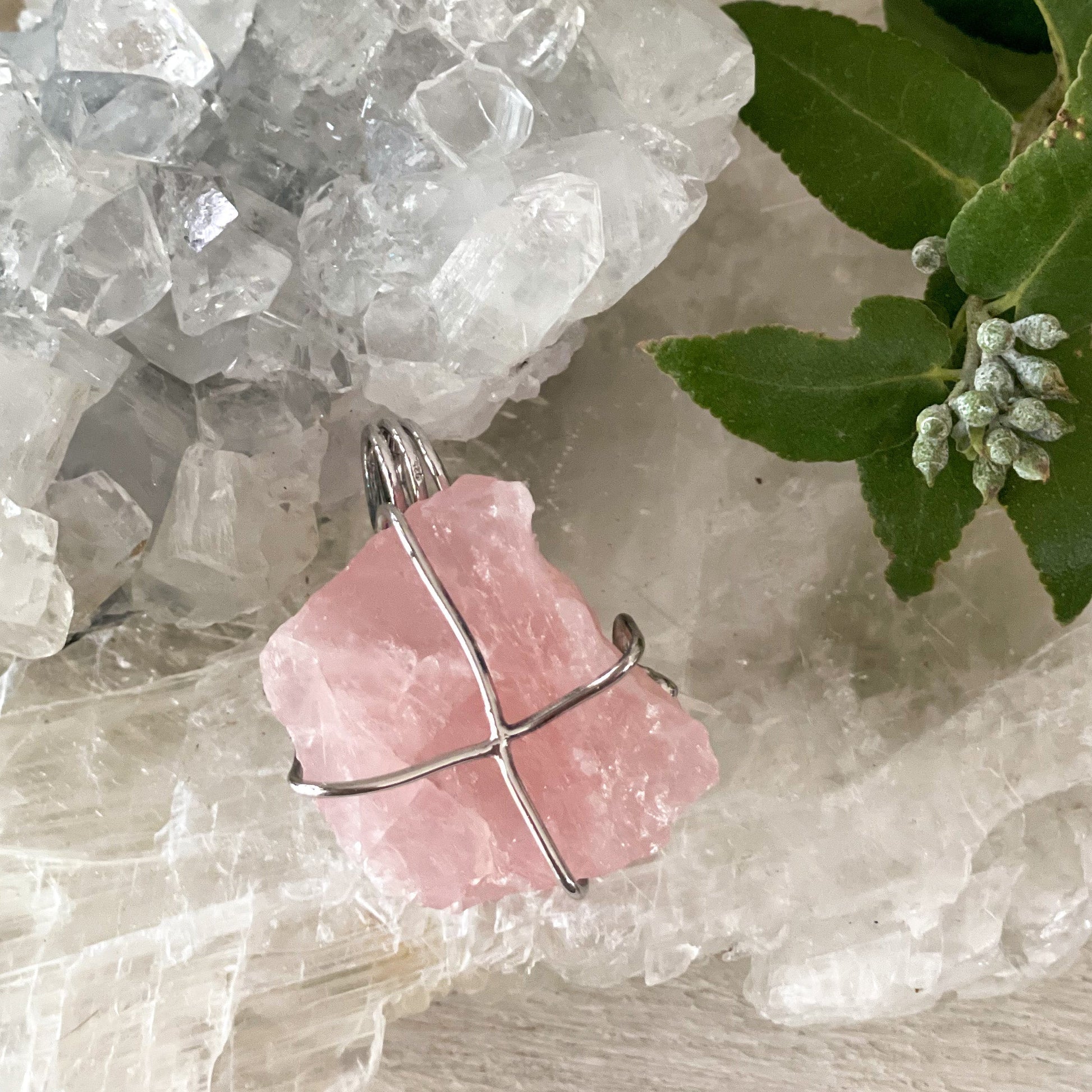 Rose Quartz Wire Wrapped Pendant #225-Happily Zen