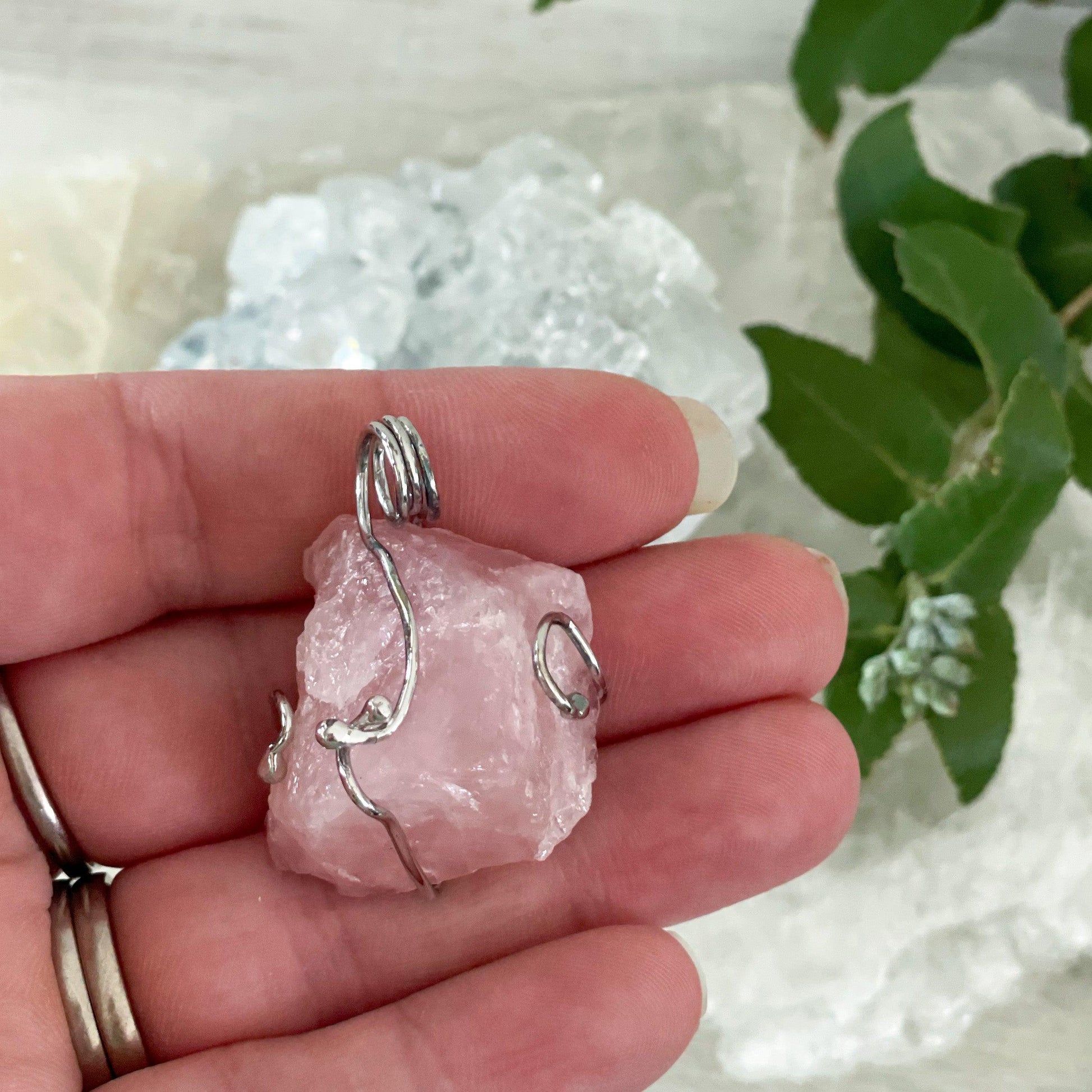 Rose Quartz Wire Wrapped Pendant #225-Happily Zen