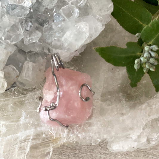 Rose Quartz Wire Wrapped Pendant #225-Happily Zen