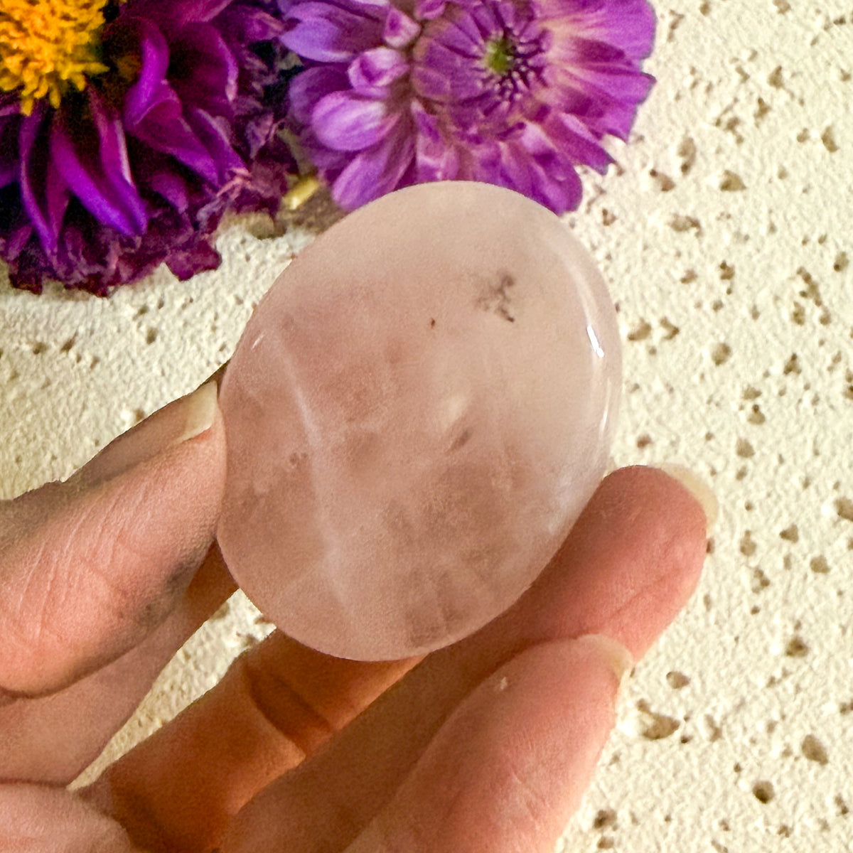 Rose Quartz Worry Stone #1323-Happily Zen
