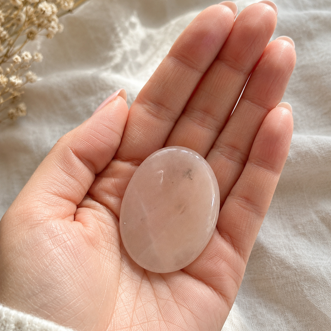 Rose Quartz Worry Stone #1323-Happily Zen