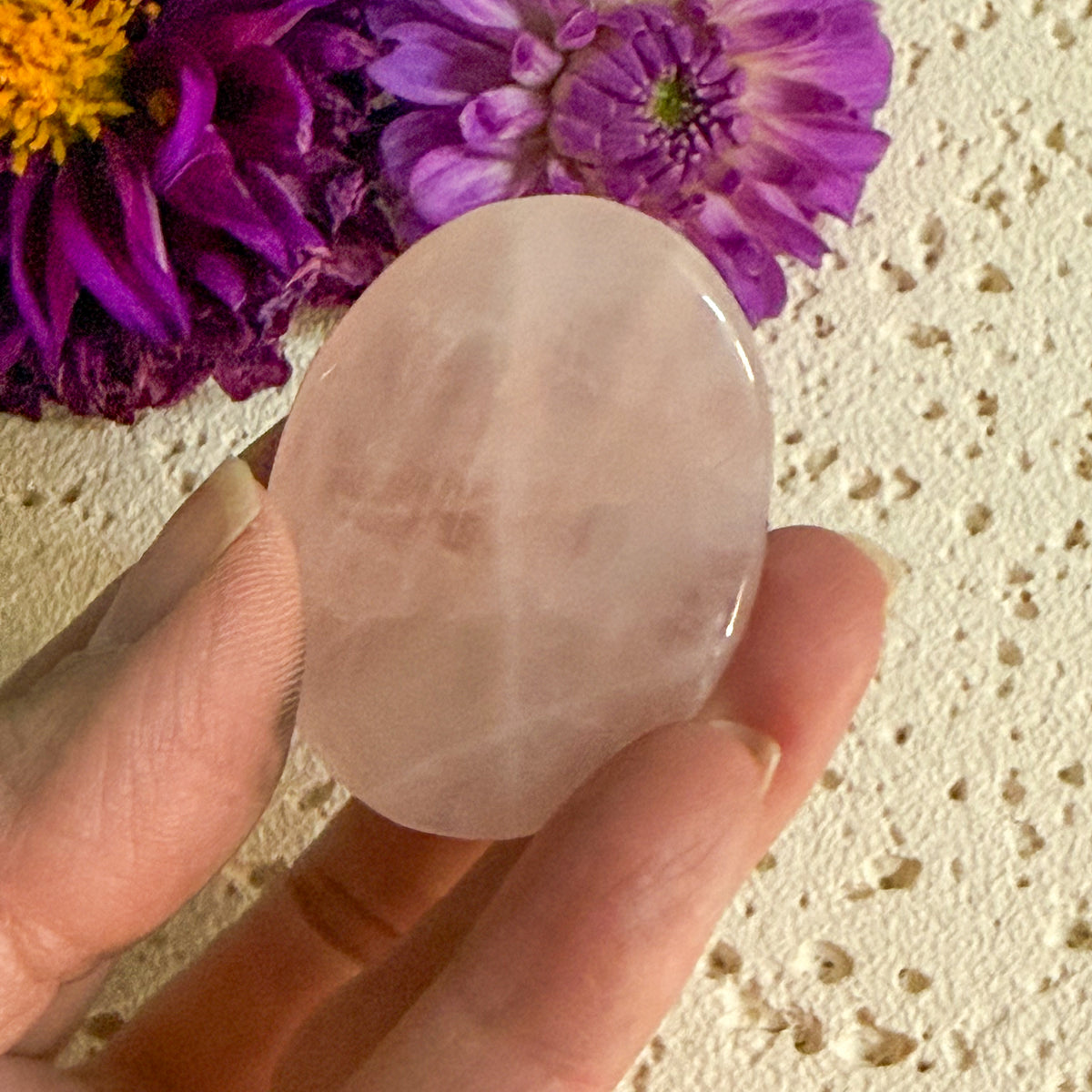 Rose Quartz Worry Stone #1324-Happily Zen