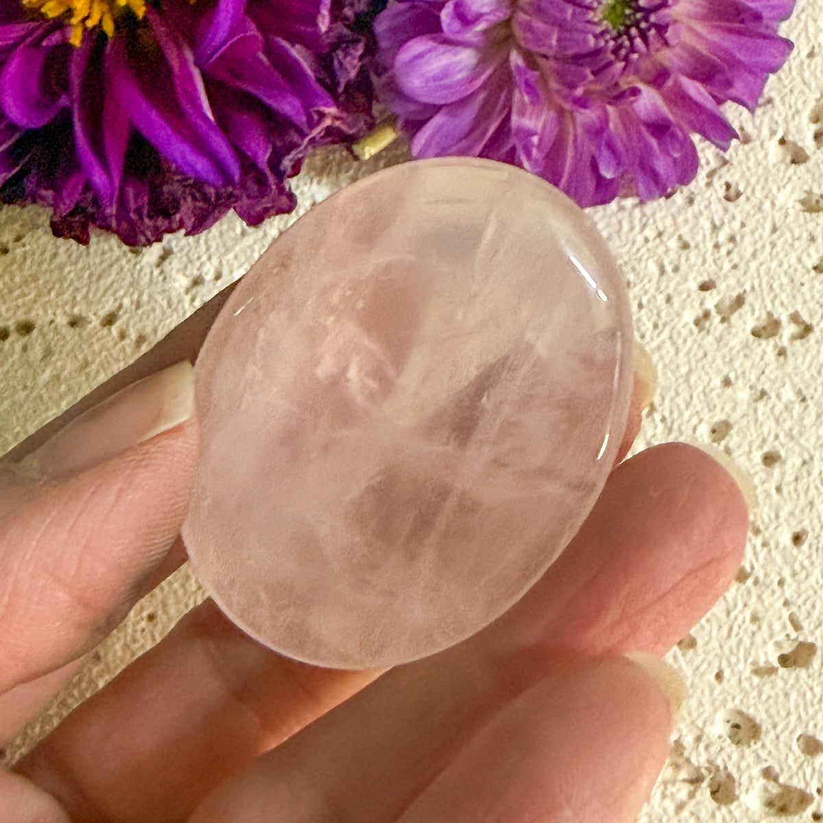 Rose Quartz Worry Stone #1325-Happily Zen