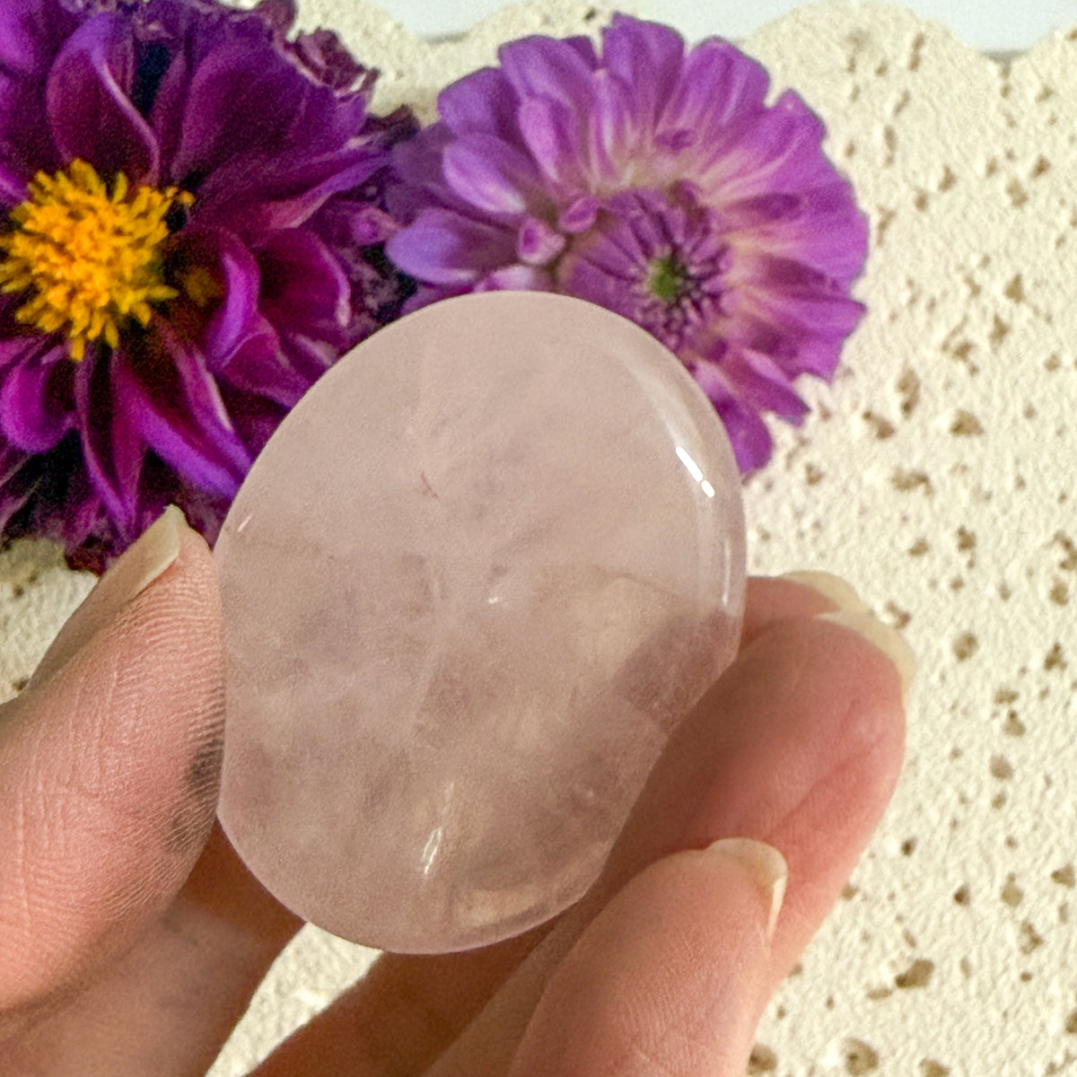 Rose Quartz Worry Stone #1326-Happily Zen