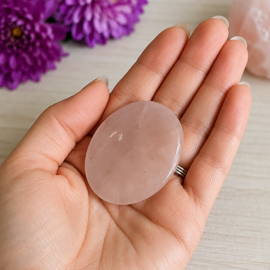 Rose Quartz Worry Stone #1326-Happily Zen