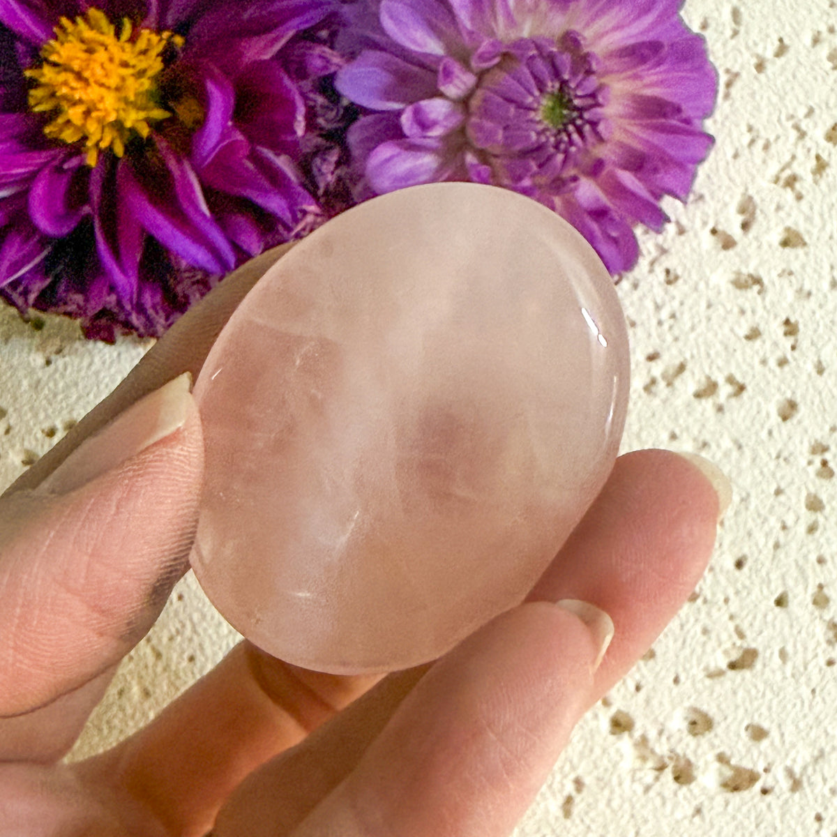 Rose Quartz Worry Stone #1327-Happily Zen