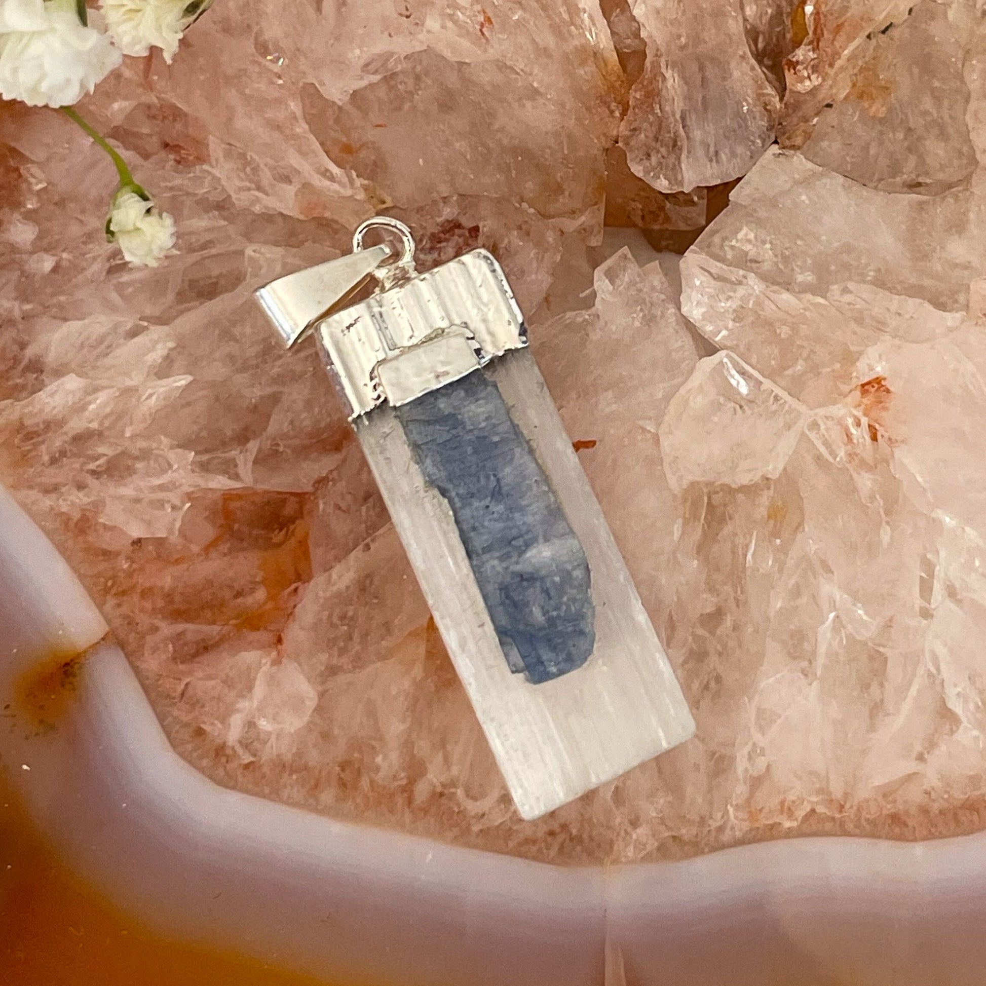 Selenite & Blue Kyanite Pendant #519-Happily Zen