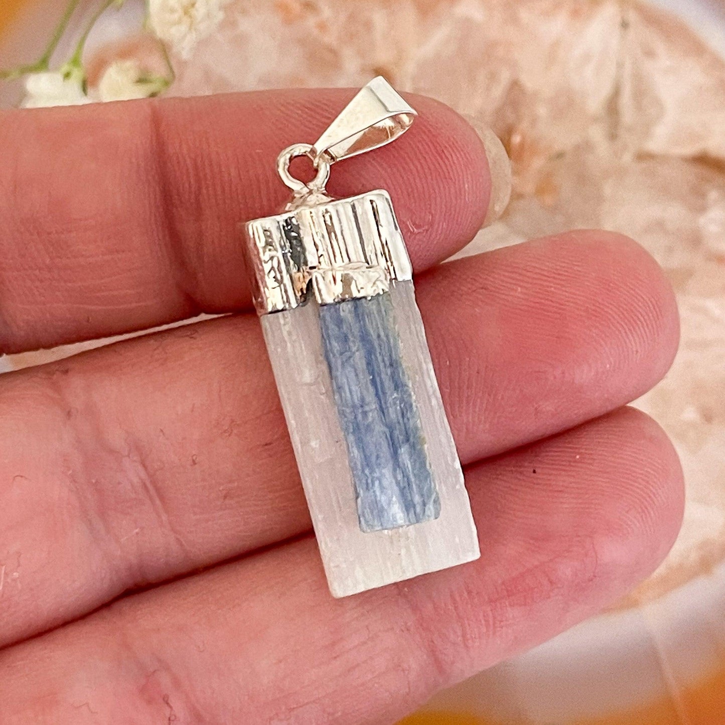 Selenite & Blue Kyanite Pendant #520-Happily Zen