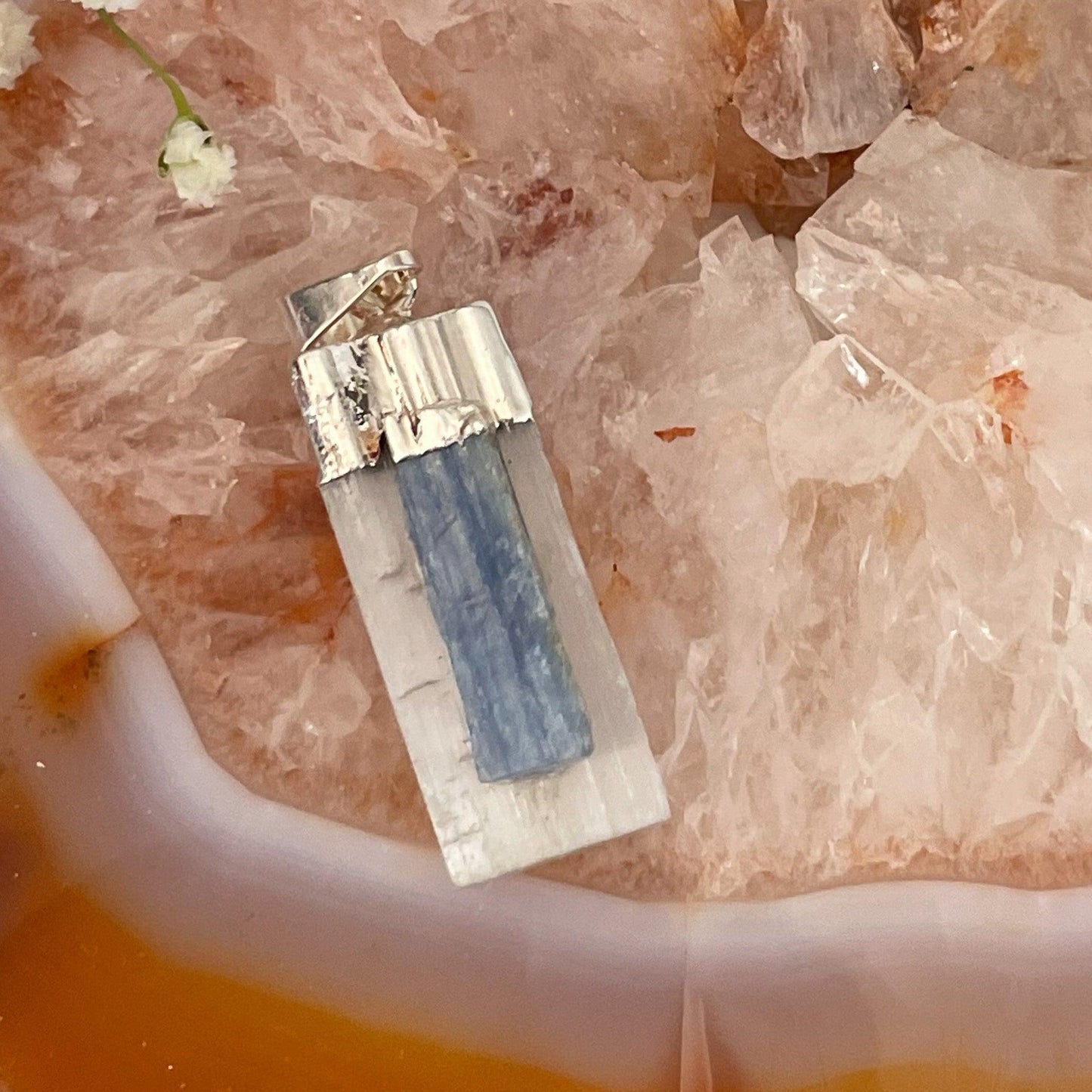 Selenite & Blue Kyanite Pendant #520-Happily Zen