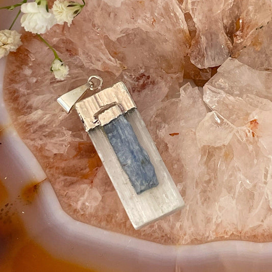 Selenite & Blue Kyanite Pendant #521-Happily Zen