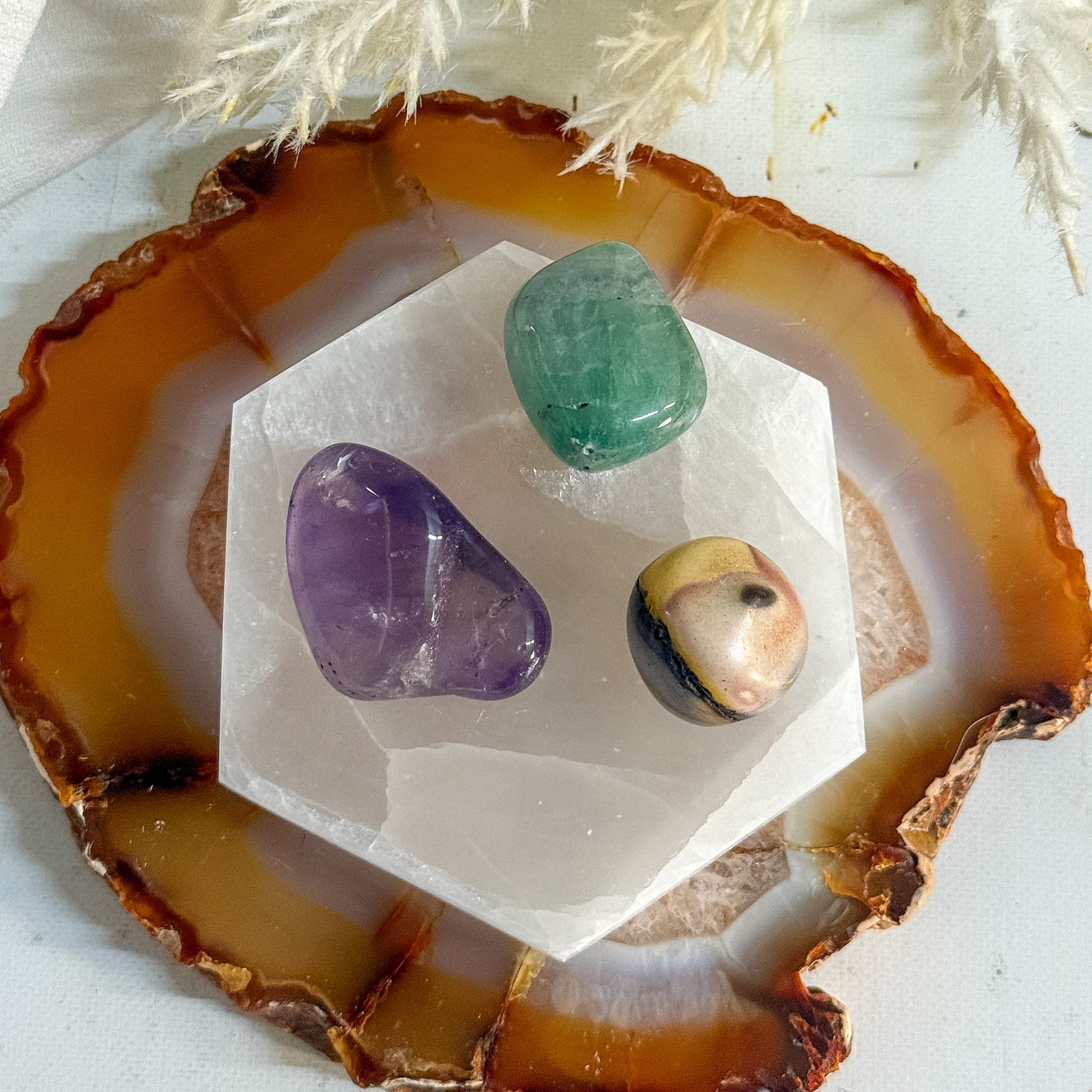 Selenite Hexagon Plate #1395-Happily Zen