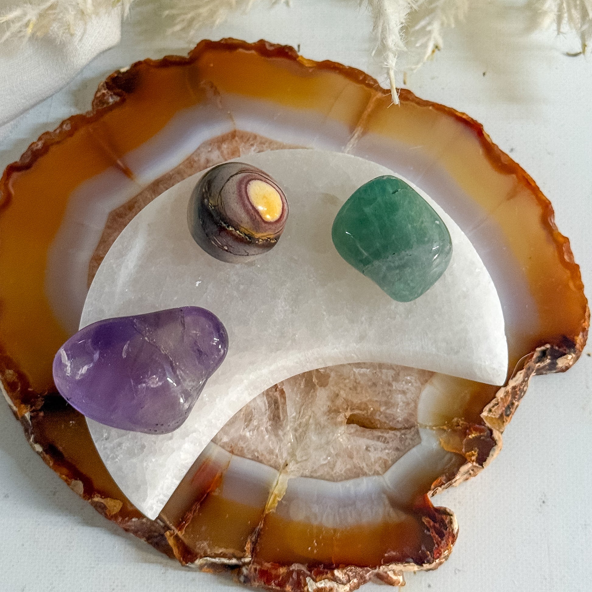 Selenite Moon Plate #1394-Happily Zen