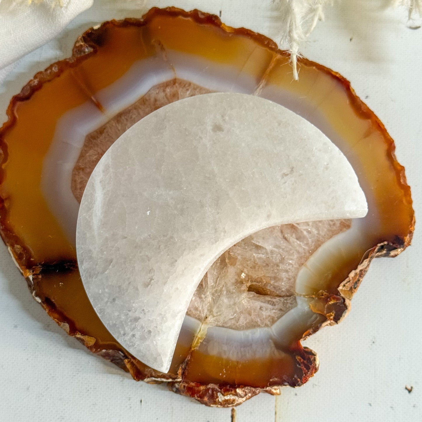 Selenite Moon Plate #1394-Happily Zen