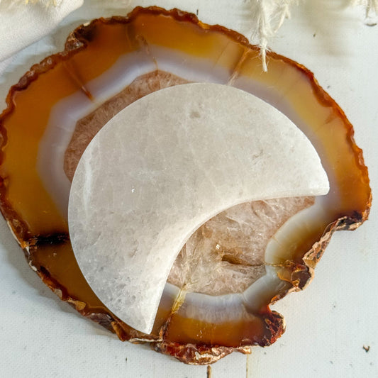 Selenite Moon Plate #1394-Happily Zen