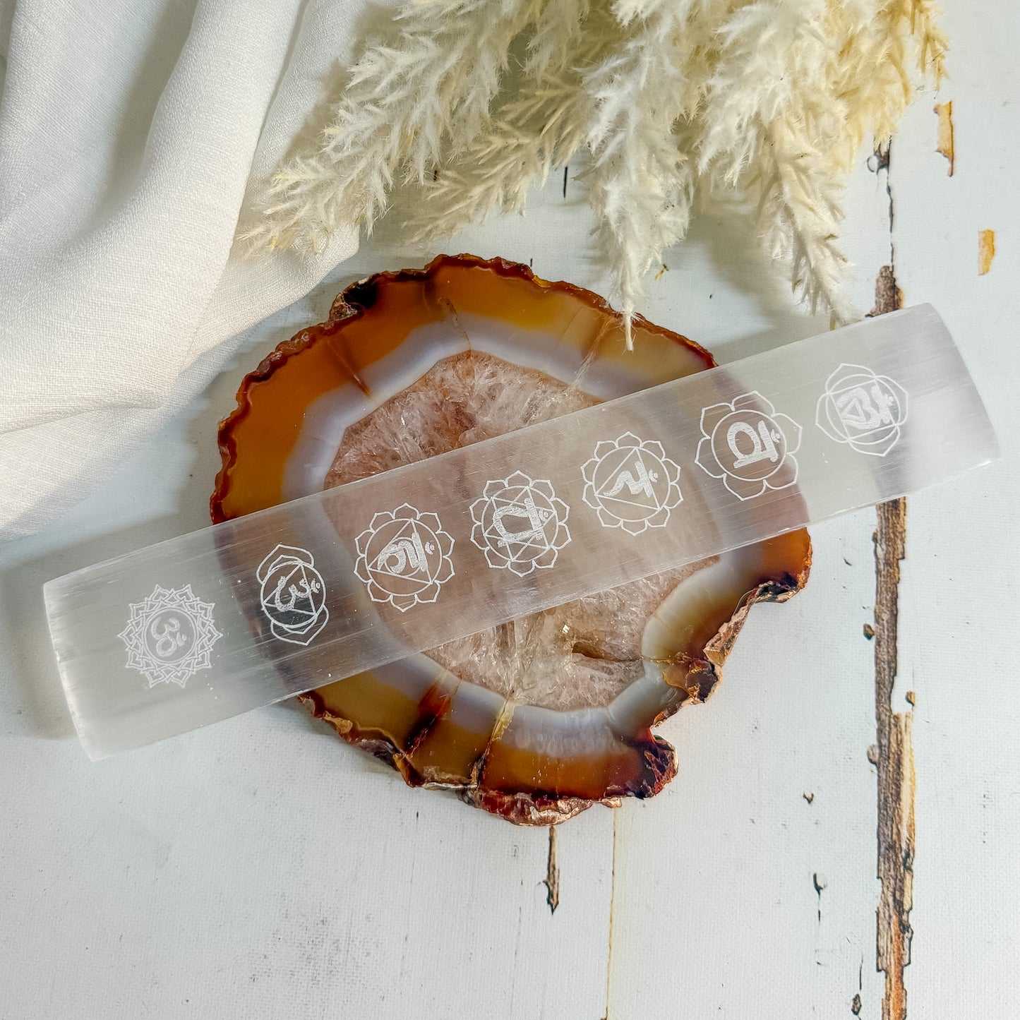 Selenite Rectangle Chakra Plate #1397-Happily Zen