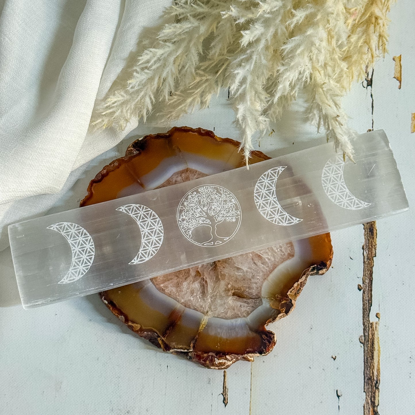 Selenite Rectangle Tree of Life Plate #1396-Happily Zen