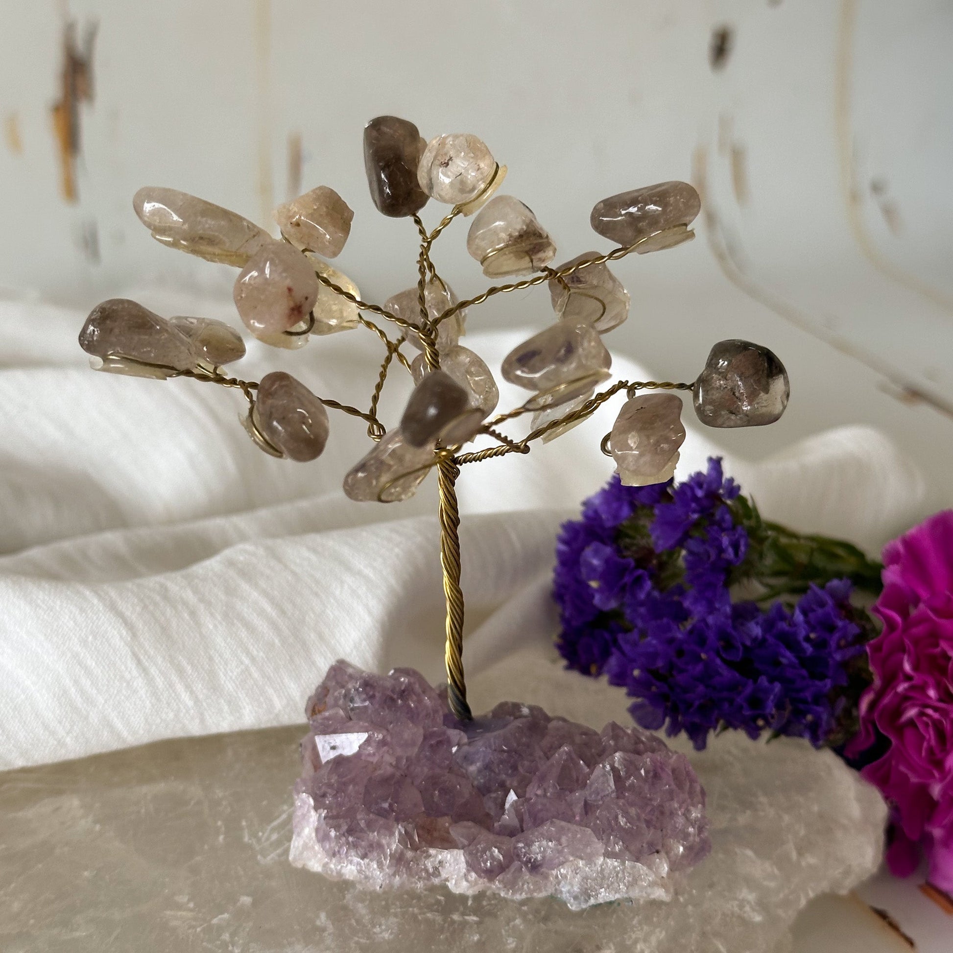 Smokey Quartz Tree on Amethyst Base #744-Happily Zen