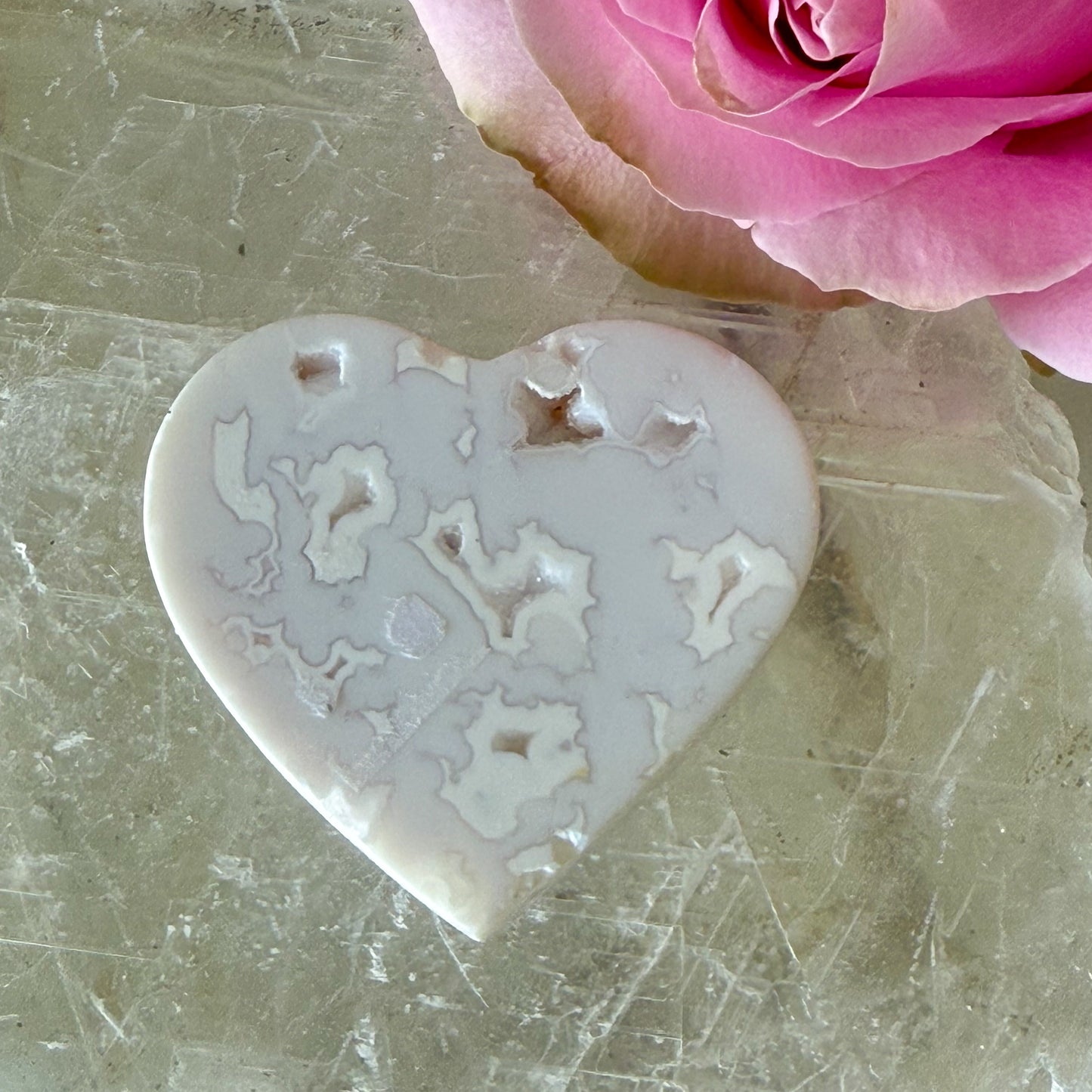 Snow Agate Druzy Heart #1441-Happily Zen