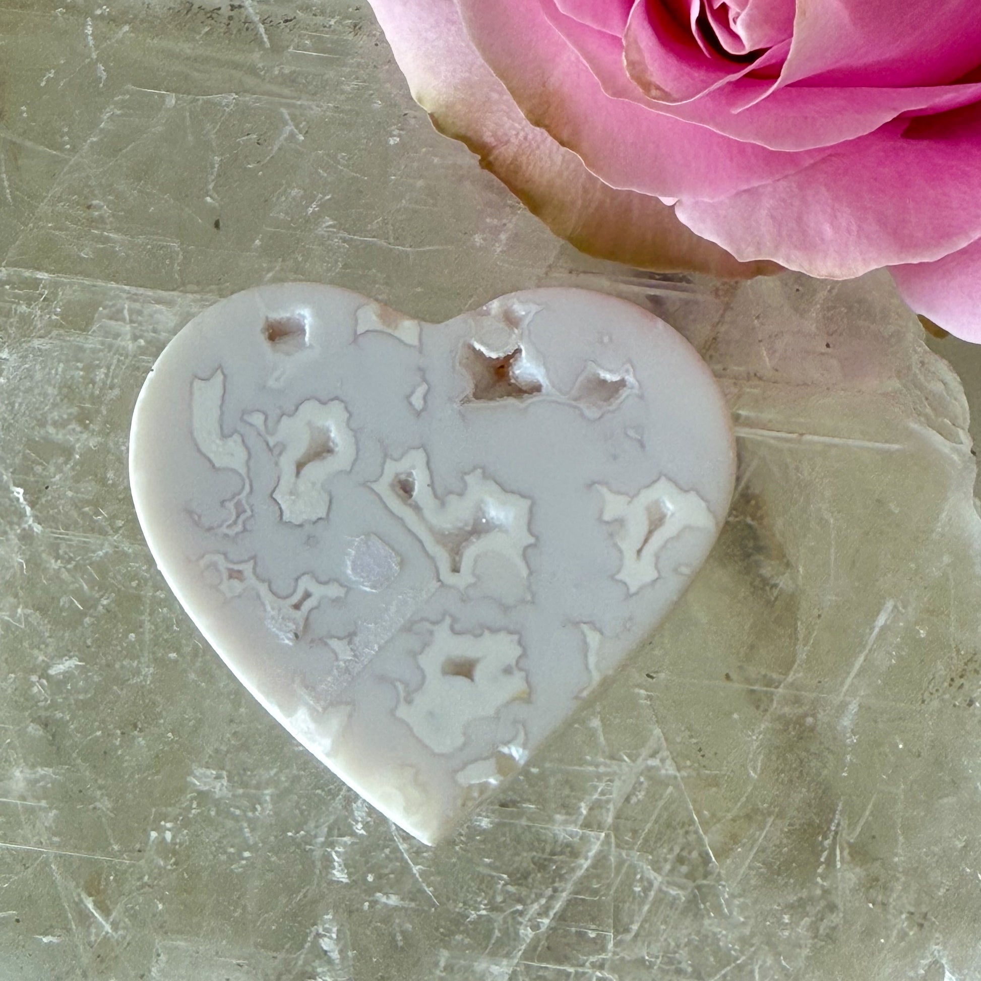 Snow Agate Druzy Heart #1441-Happily Zen