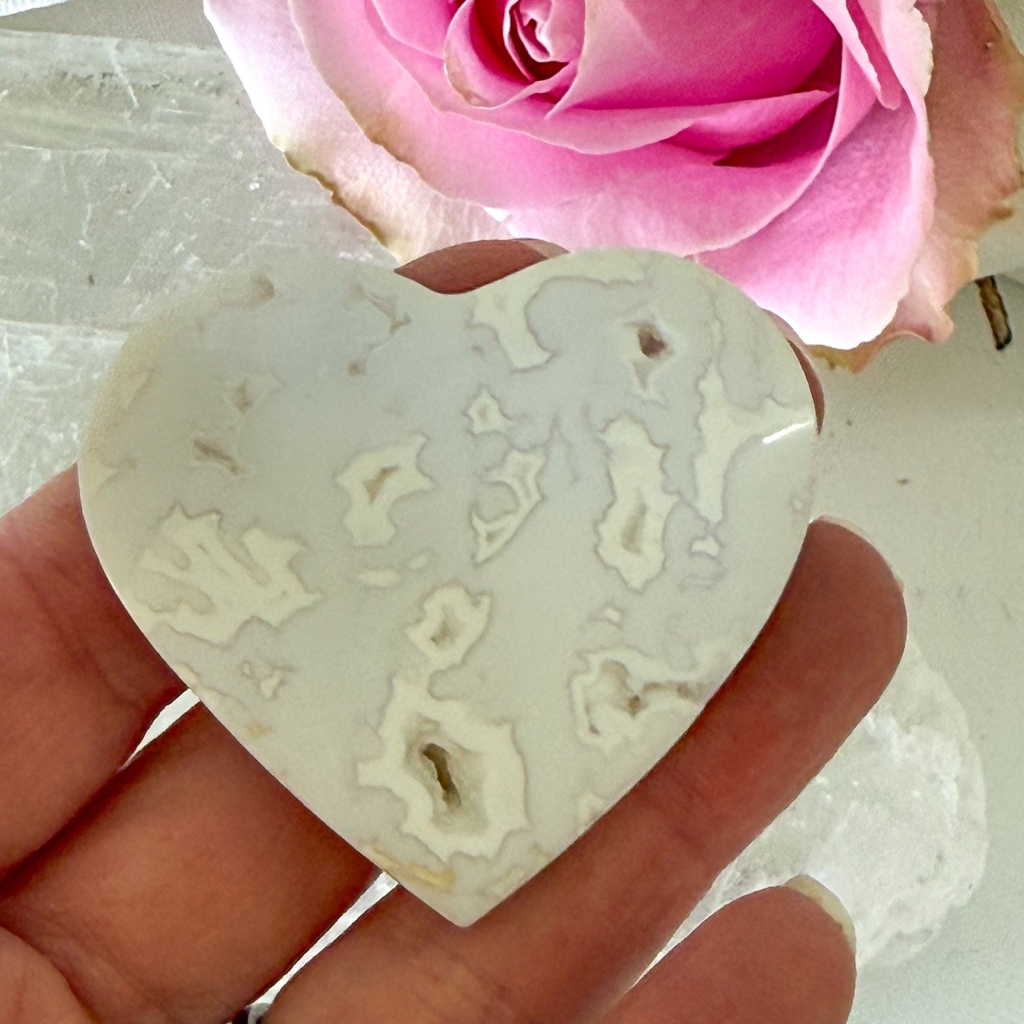 Snow Agate Druzy Heart #1441-Happily Zen