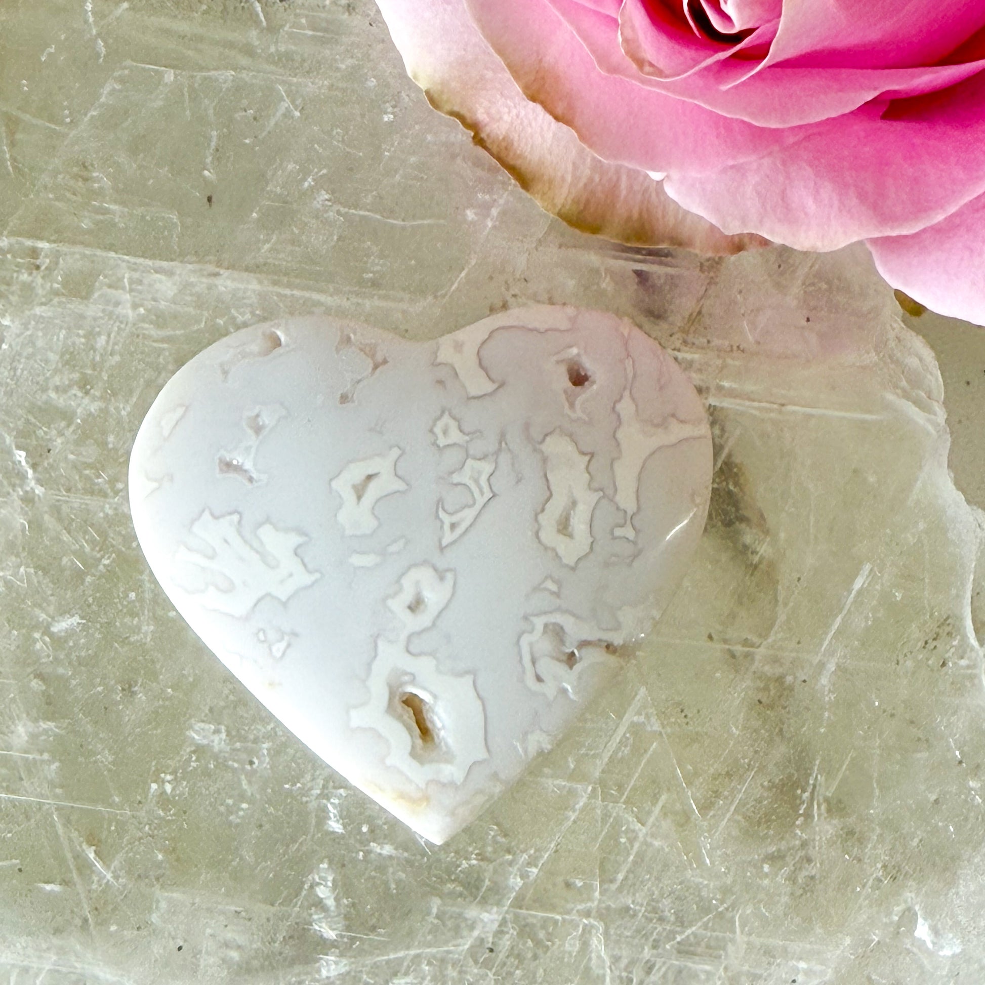 Snow Agate Druzy Heart #1441-Happily Zen