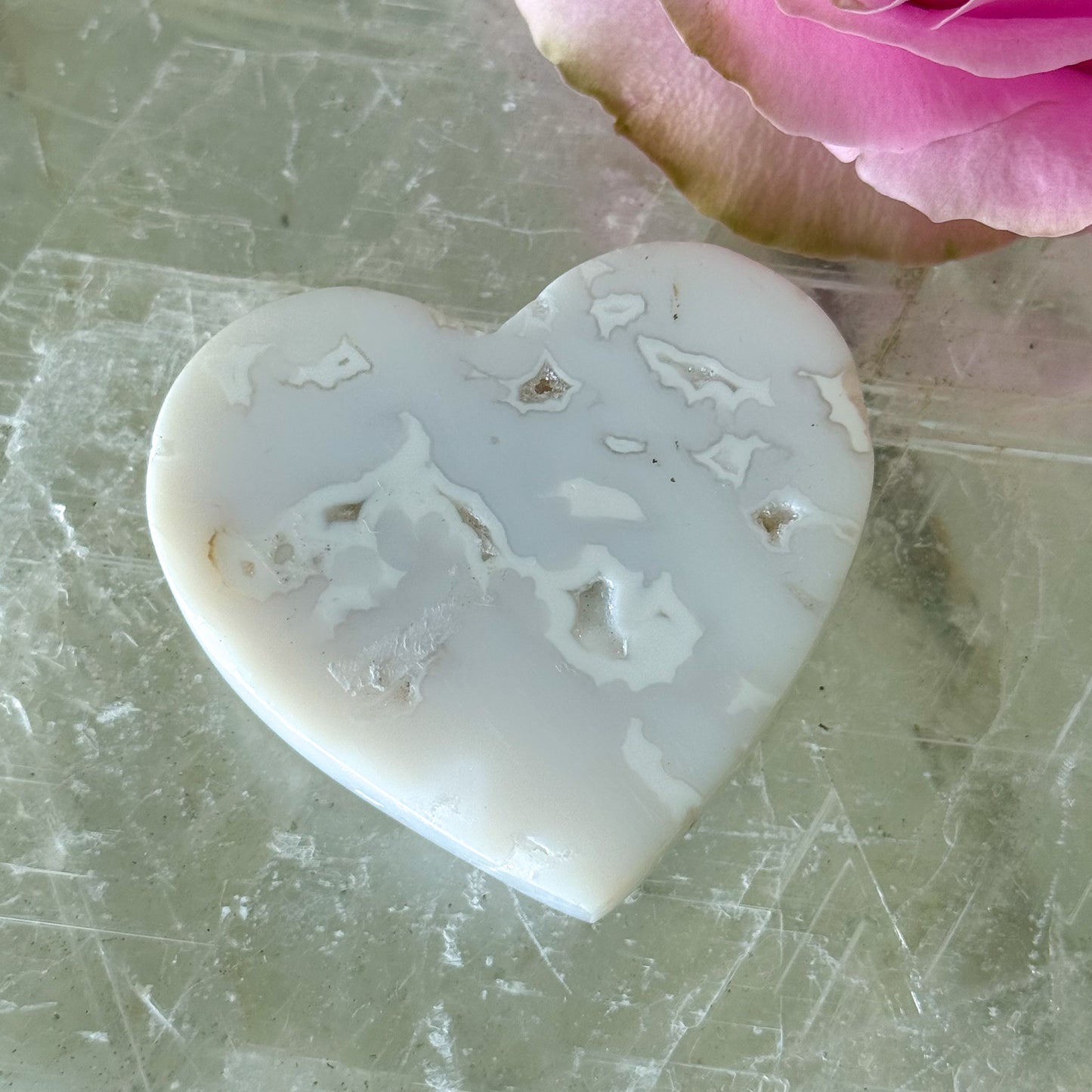 Snow Agate Druzy Heart #1442-Happily Zen