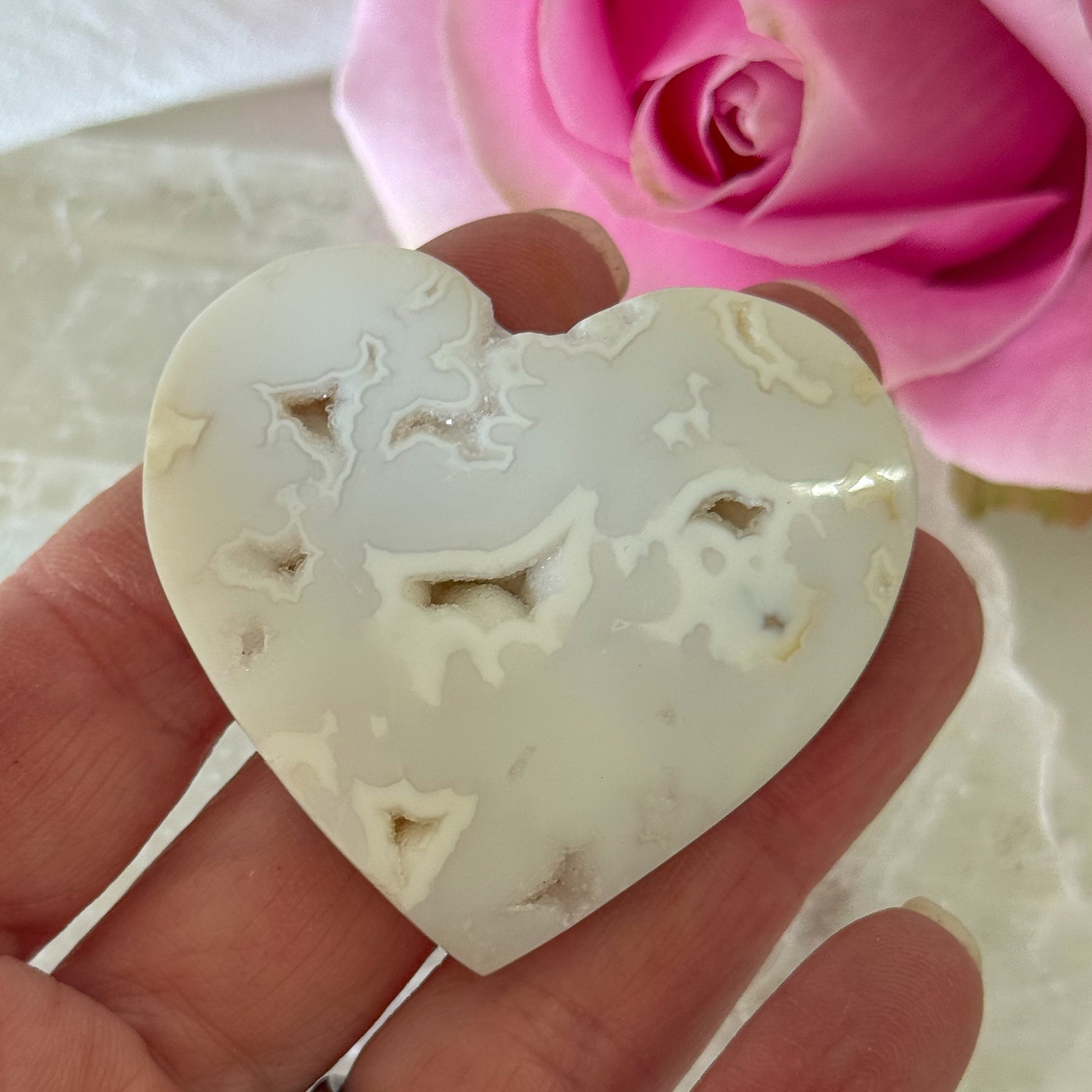 Snow Agate Druzy Heart #1442-Happily Zen