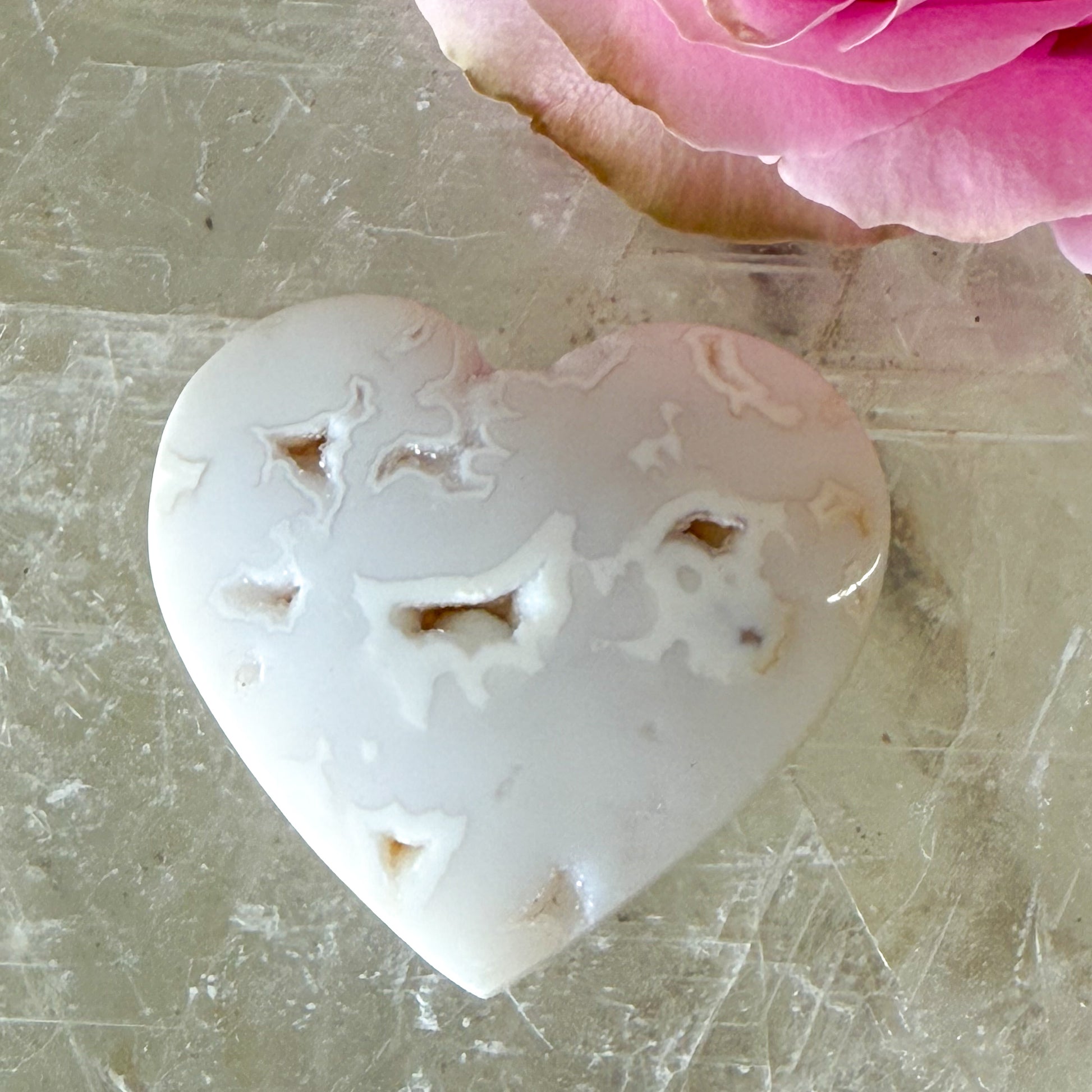 Snow Agate Druzy Heart #1442-Happily Zen