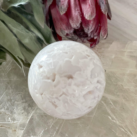 Snow Agate Druzy Sphere #263-Happily Zen