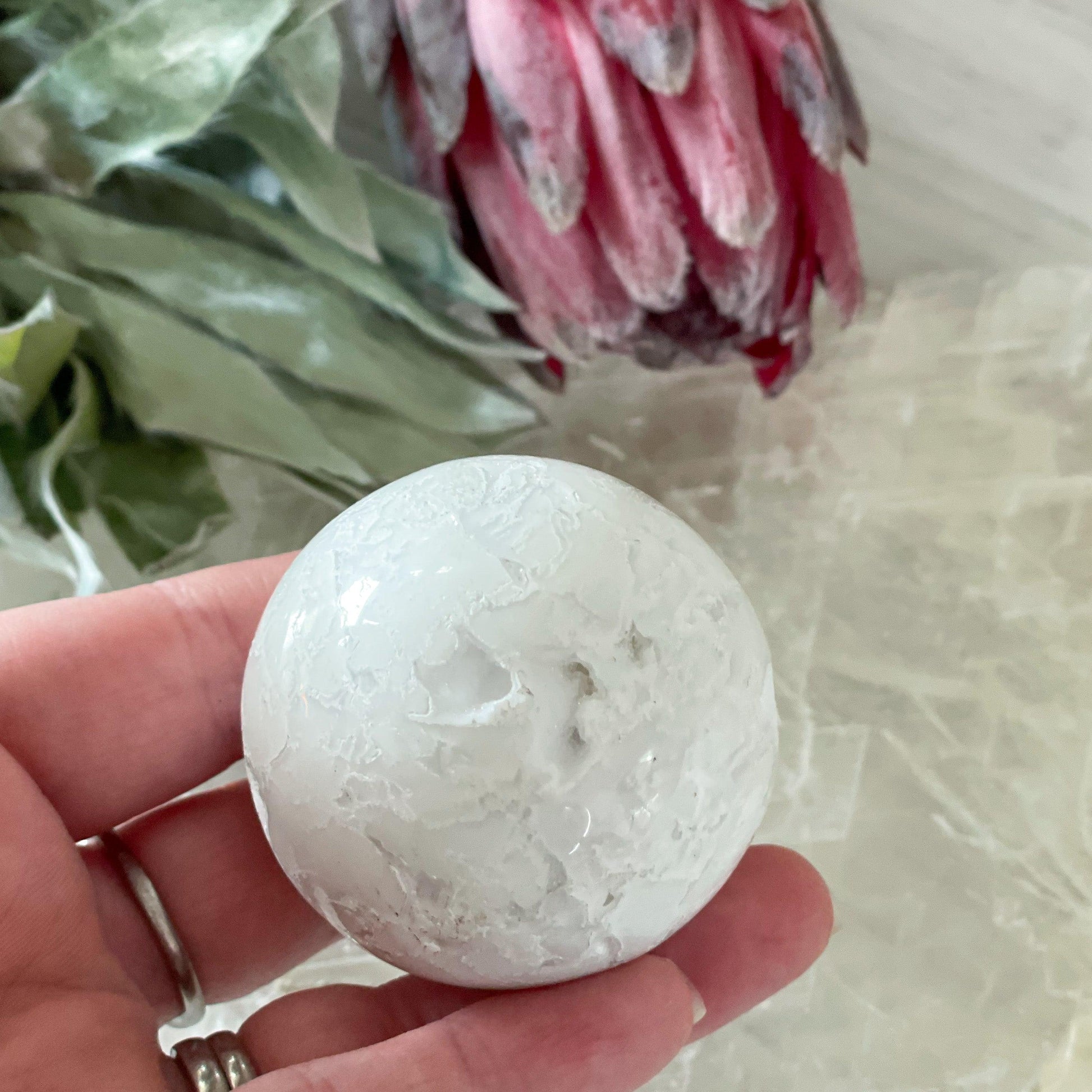 Snow Agate Druzy Sphere #271-Happily Zen