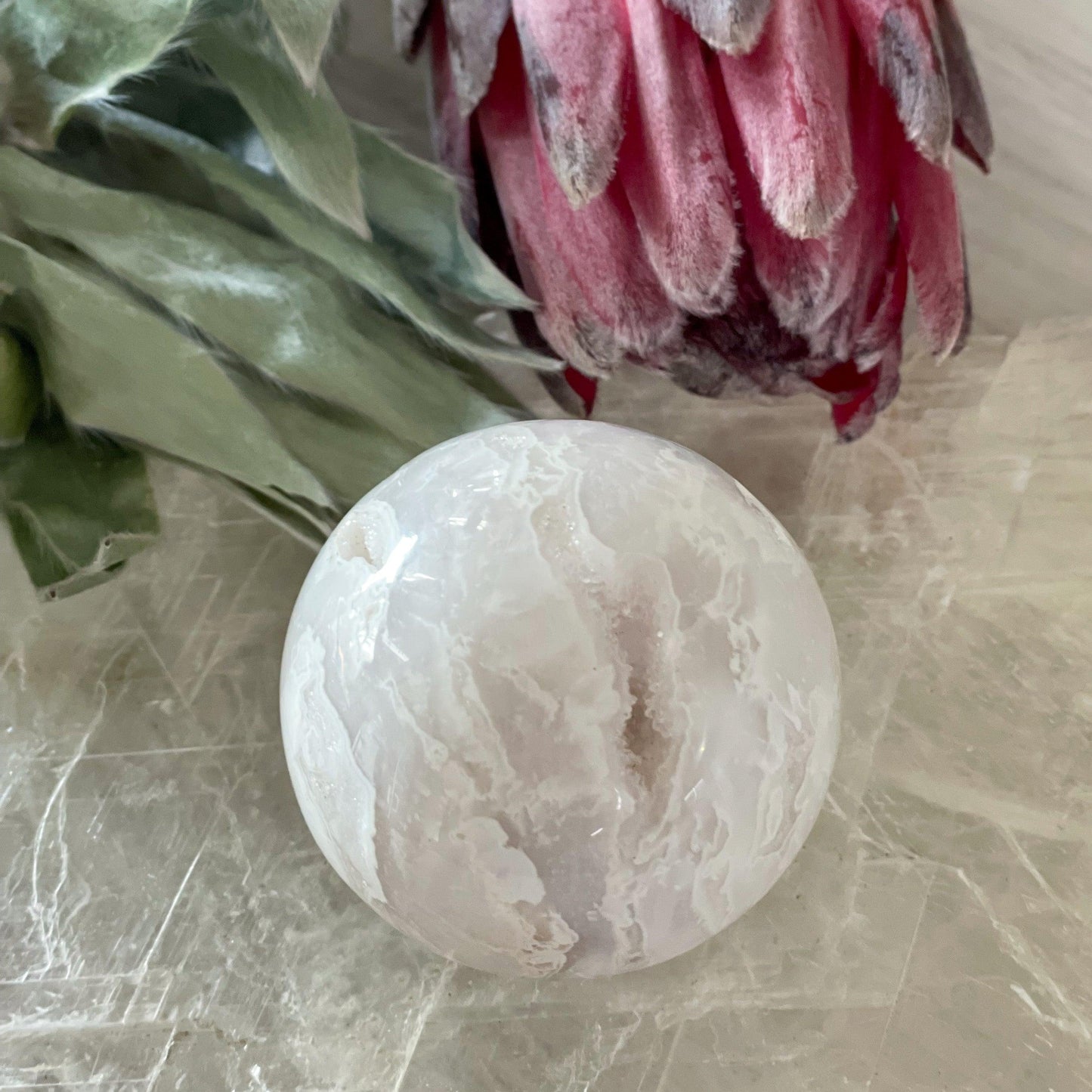 Snow Agate Druzy Sphere #272-Happily Zen