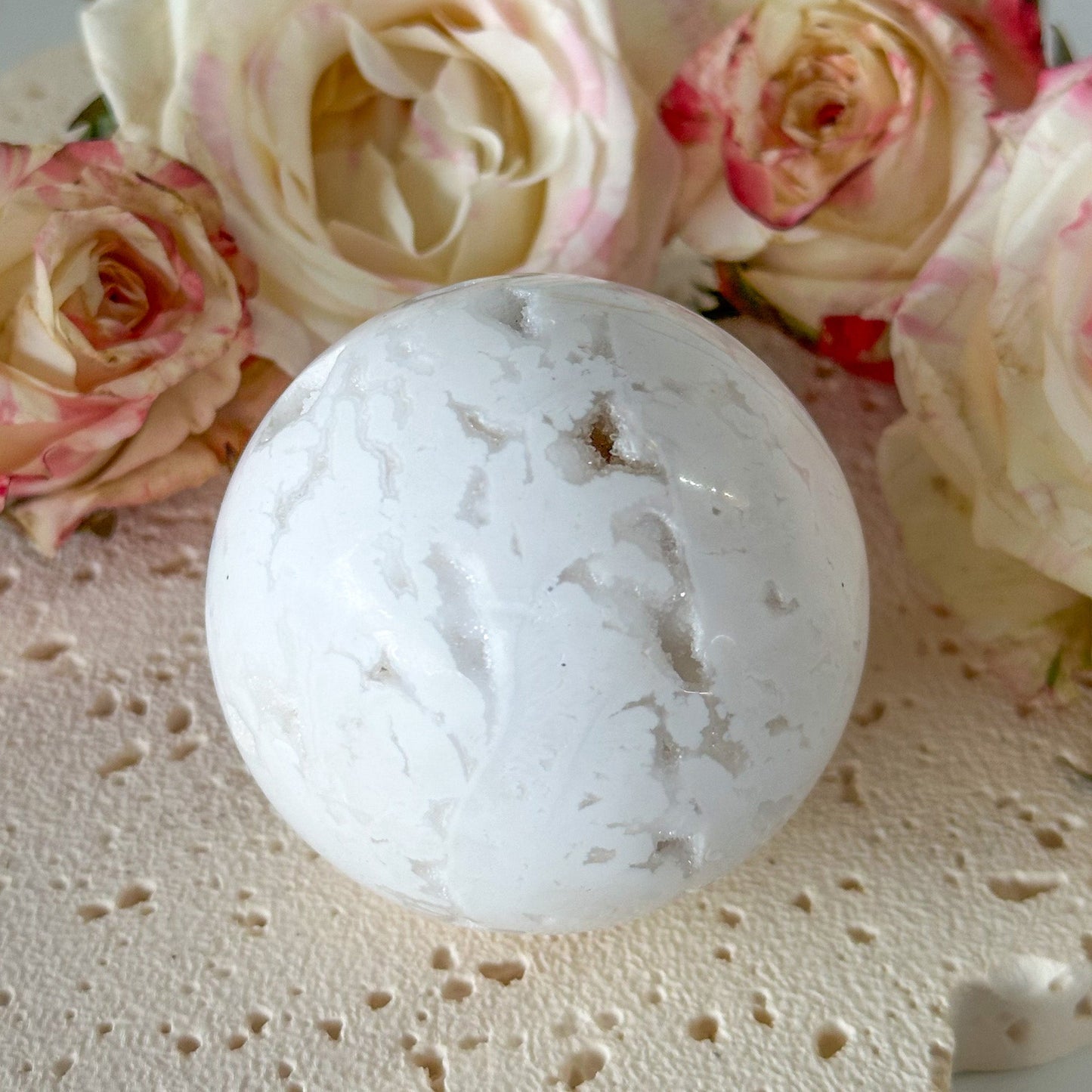 Snow Agate Druzy Sphere #936-Happily Zen