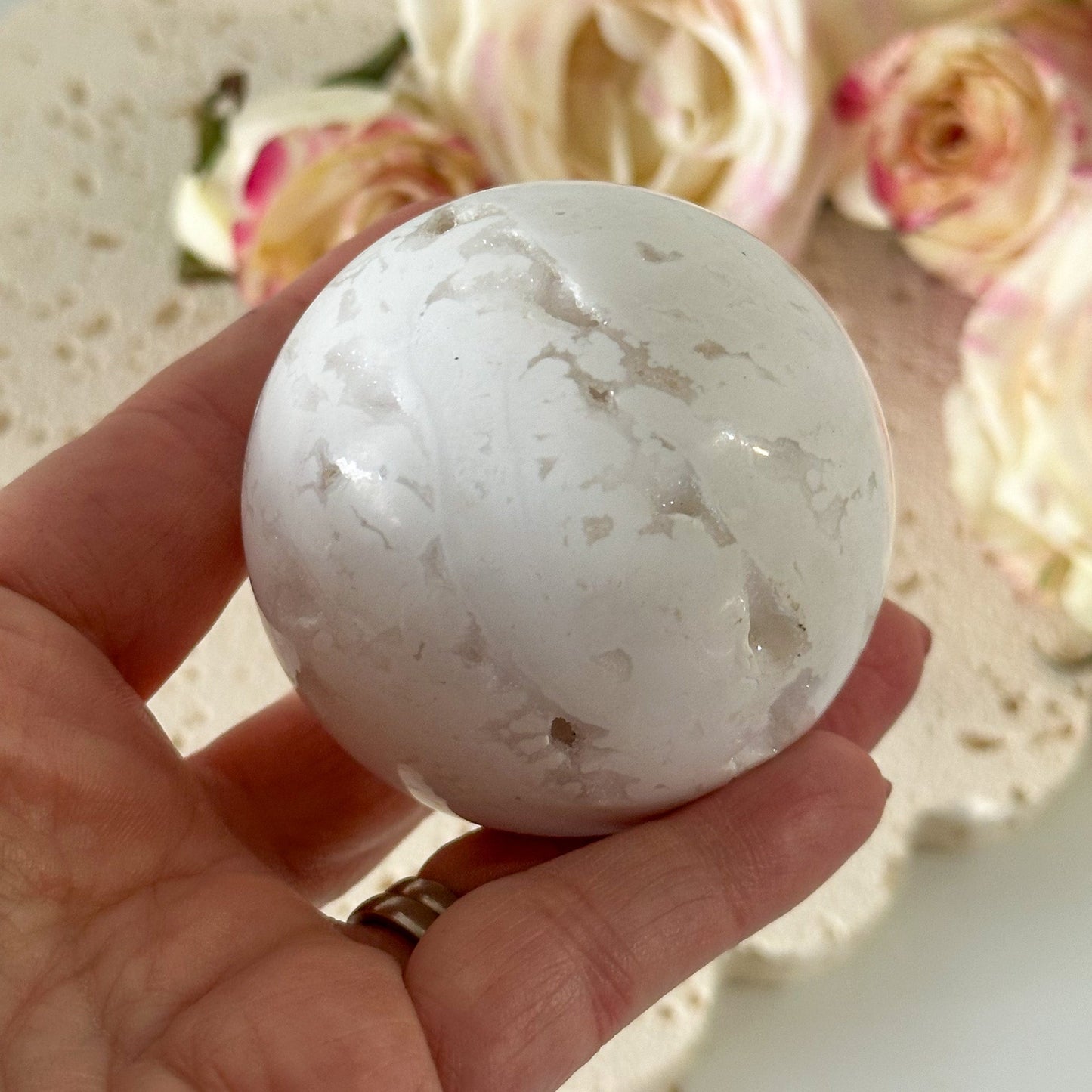 Snow Agate Druzy Sphere #936-Happily Zen