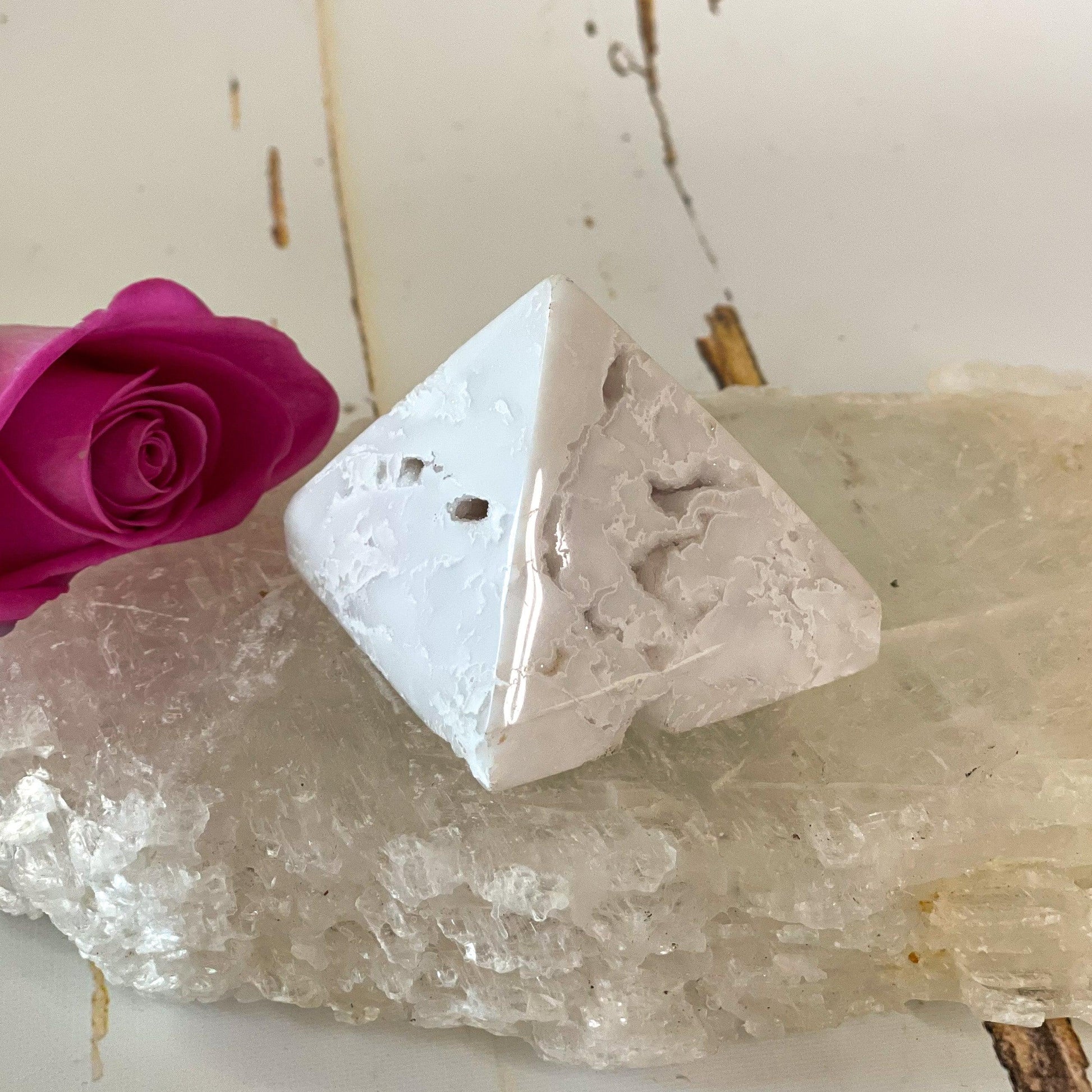 Snow Agate Pyramid #323-Happily Zen