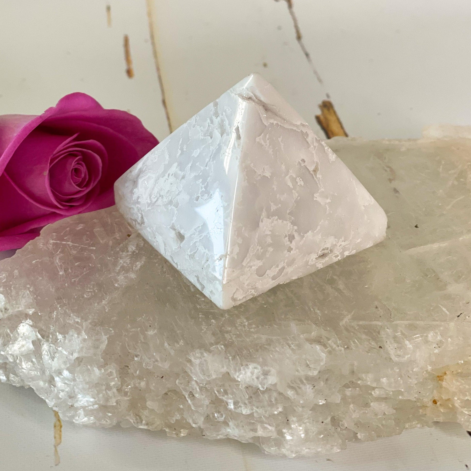 Snow Agate Pyramid #323-Happily Zen