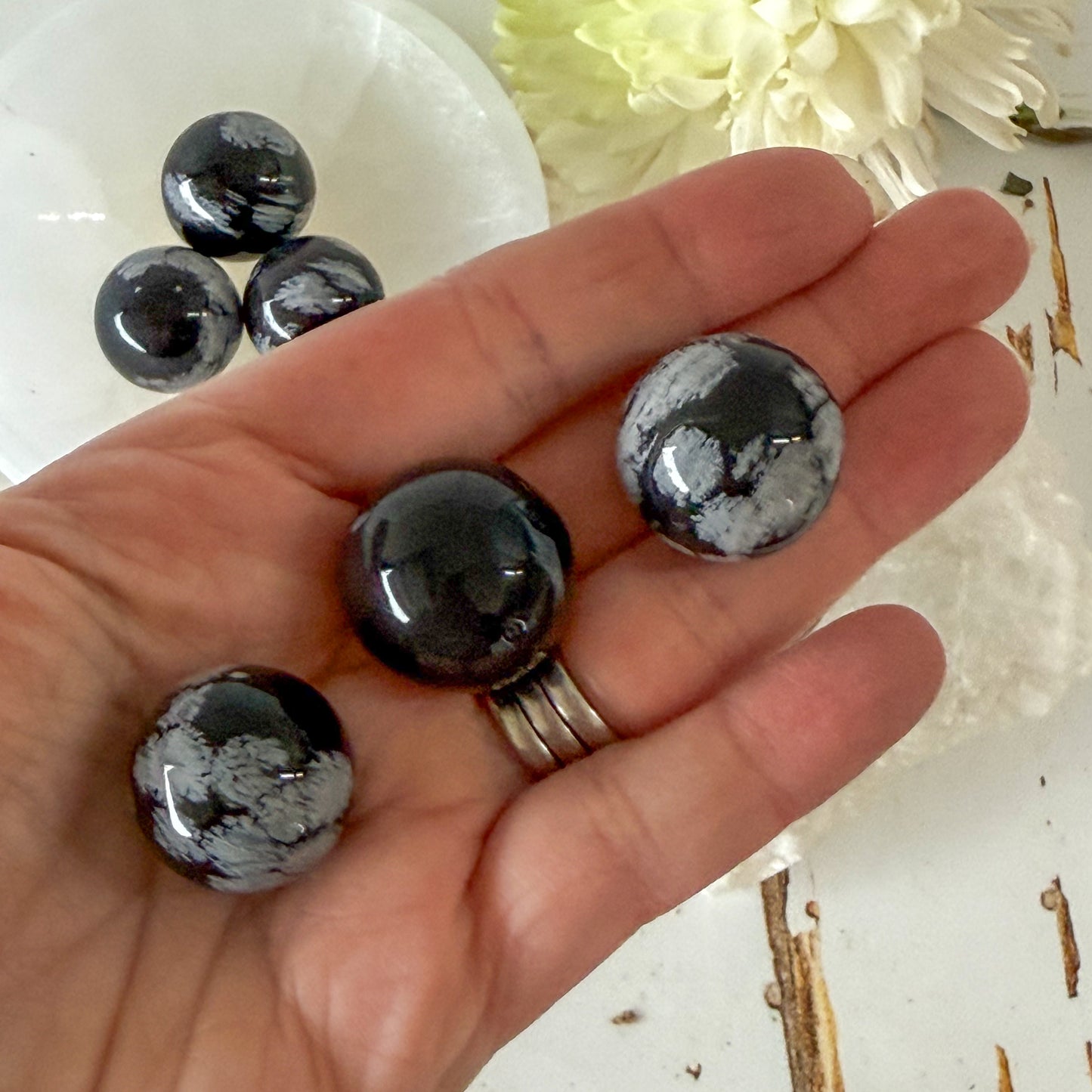 Snowflake Obsidian Mini Sphere #1402-Happily Zen