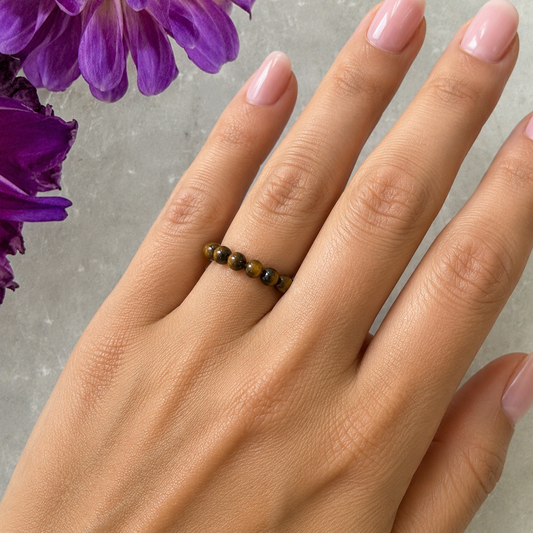 Tigers Eye Bead Ring #1317-Happily Zen