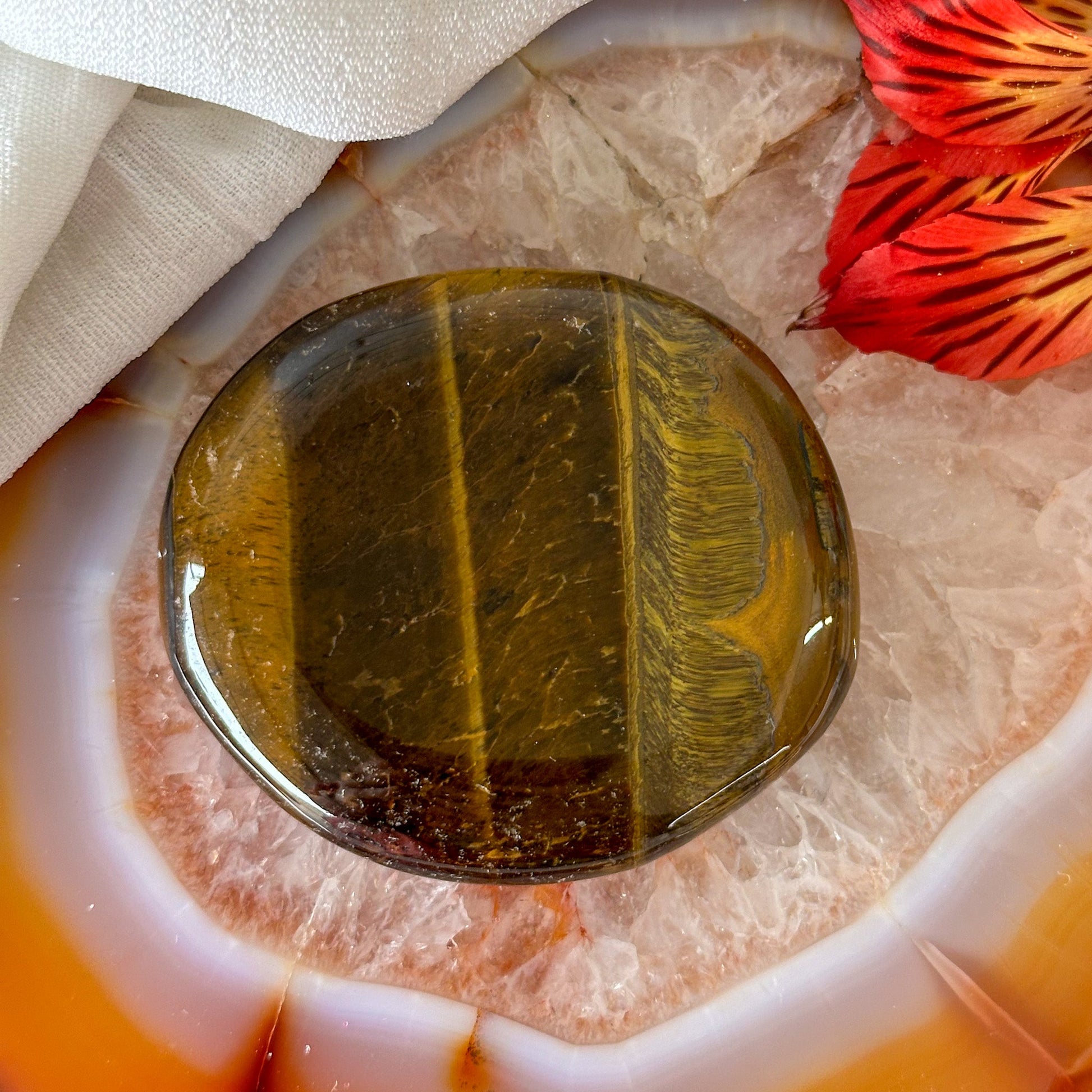 Tigers Eye Palm Stone #910-Happily Zen