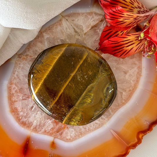 Tigers Eye Palm Stone #910-Happily Zen