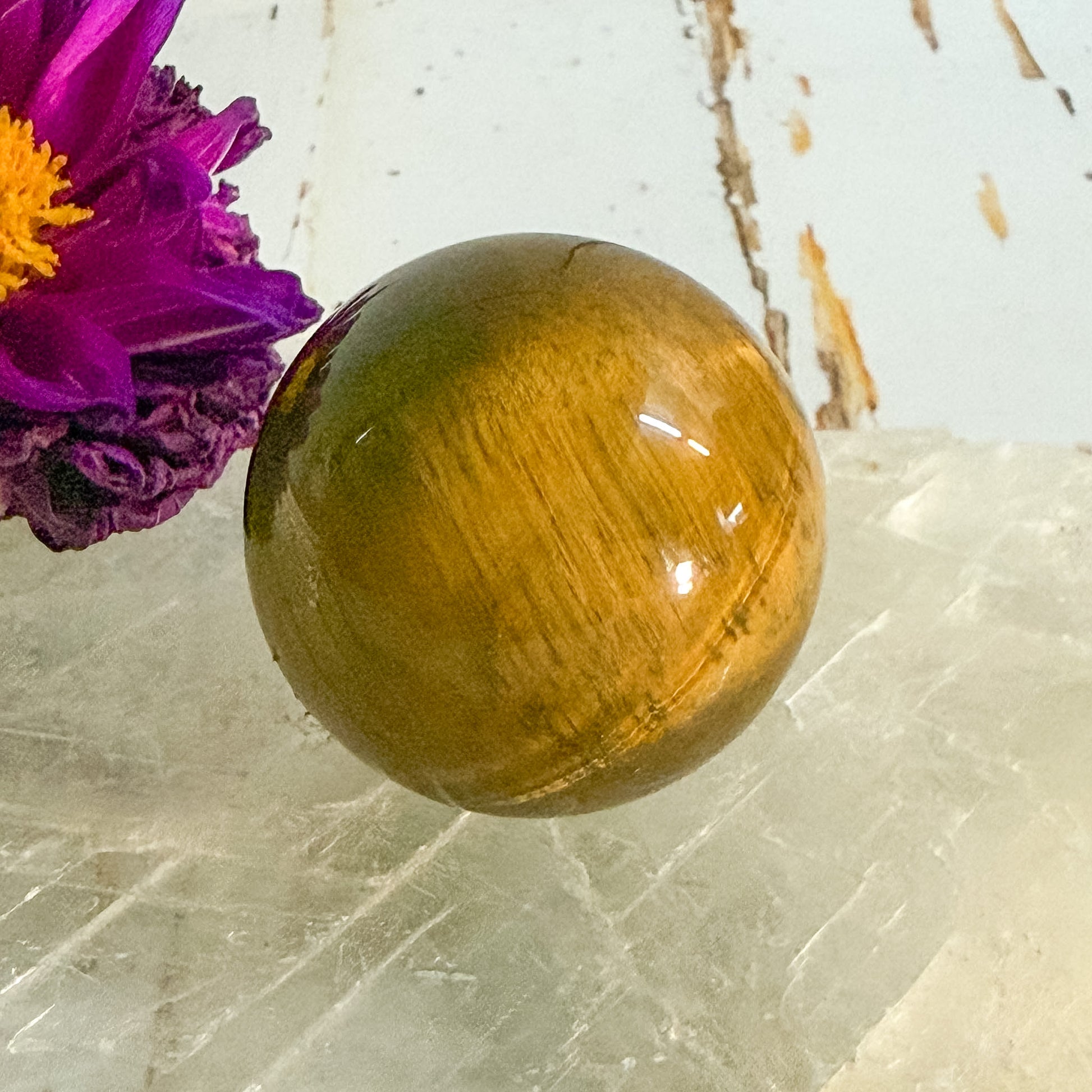Tigers Eye Sphere #1303-Happily Zen