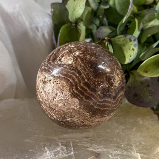 Travertine Sphere #772-Happily Zen