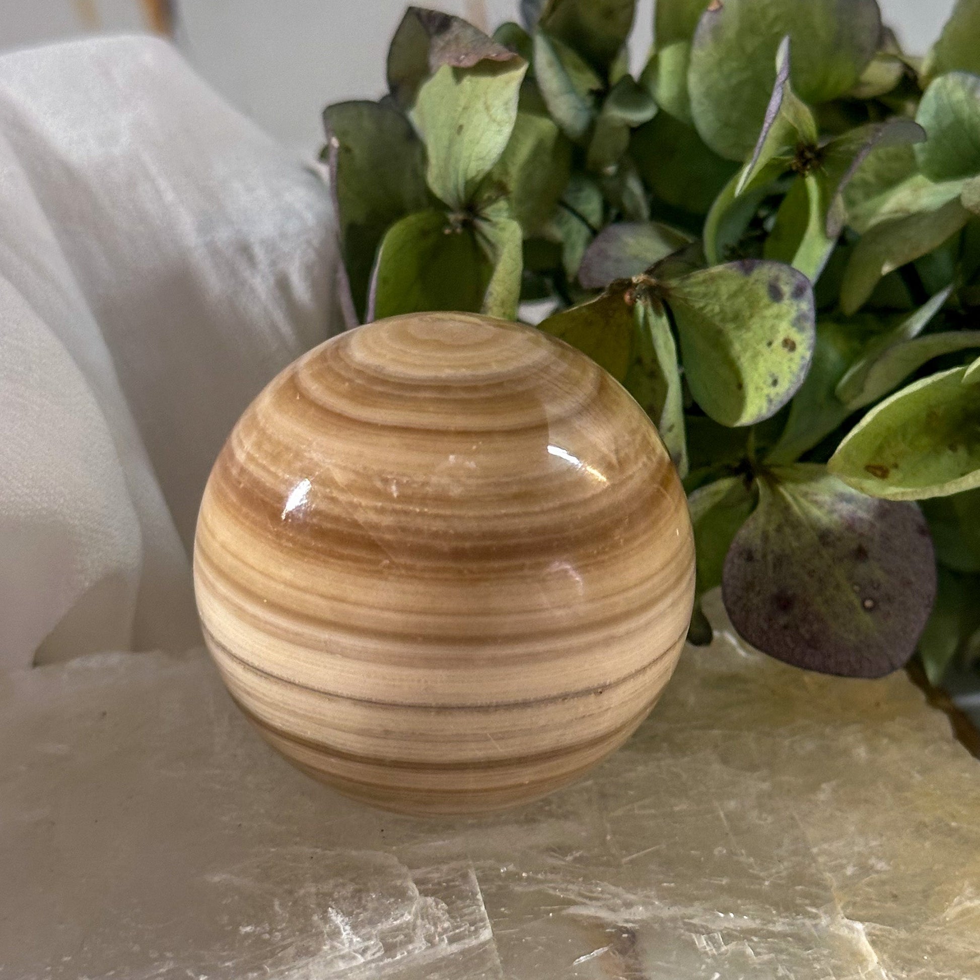 Travertine Sphere #774-Happily Zen